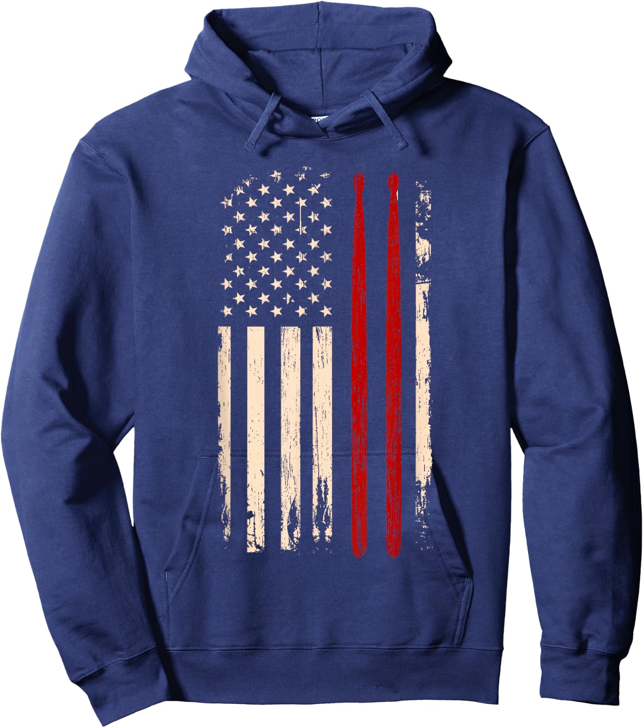 Vintage Drum Sticks American Flag Funny Drummer Gift Hoodie - Hoodie | Navy