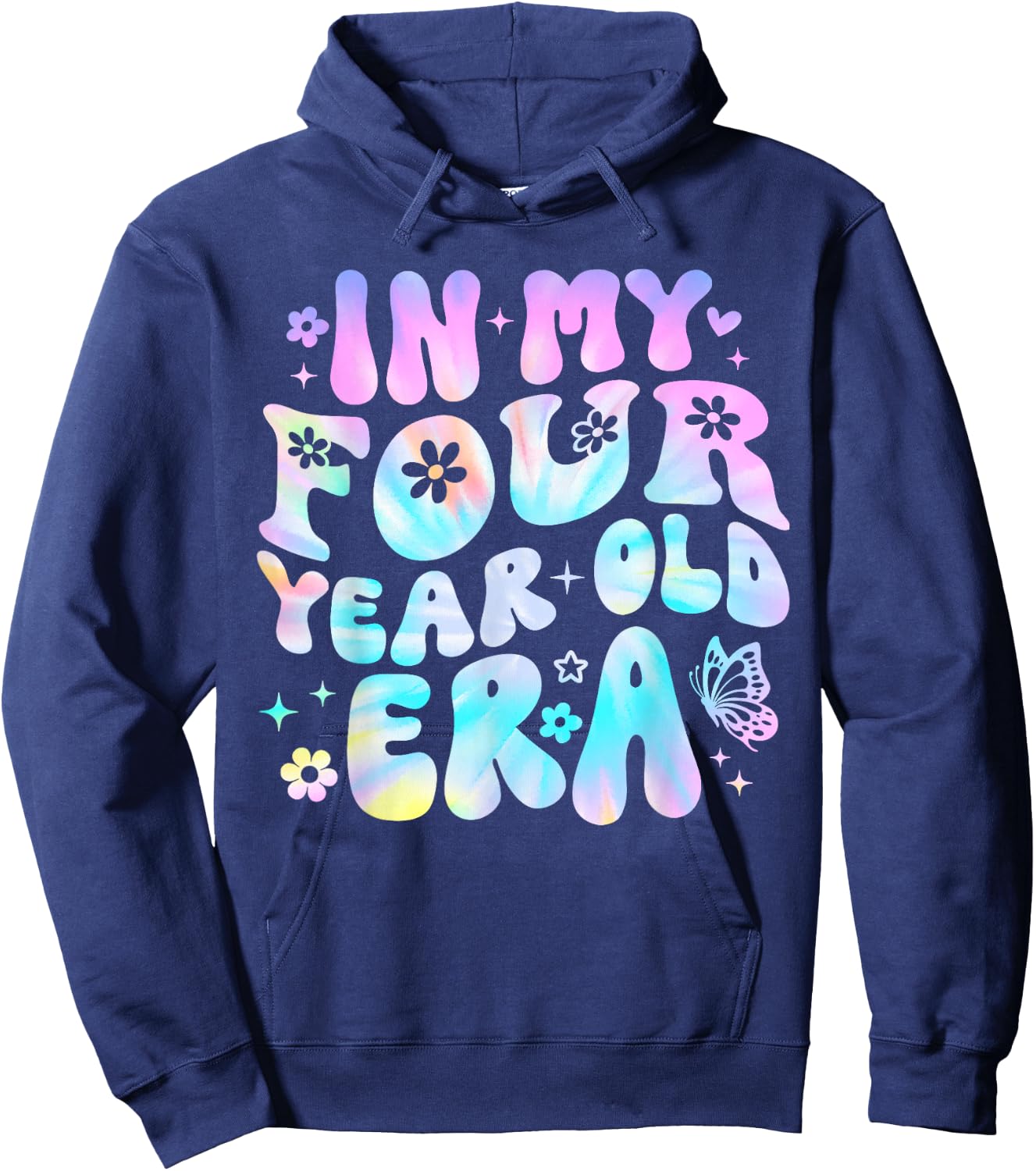 Groovy In My Four Year Old Era Girl 4th Birthday 4 Yrs Old Hoodie - Hoodie | Navy