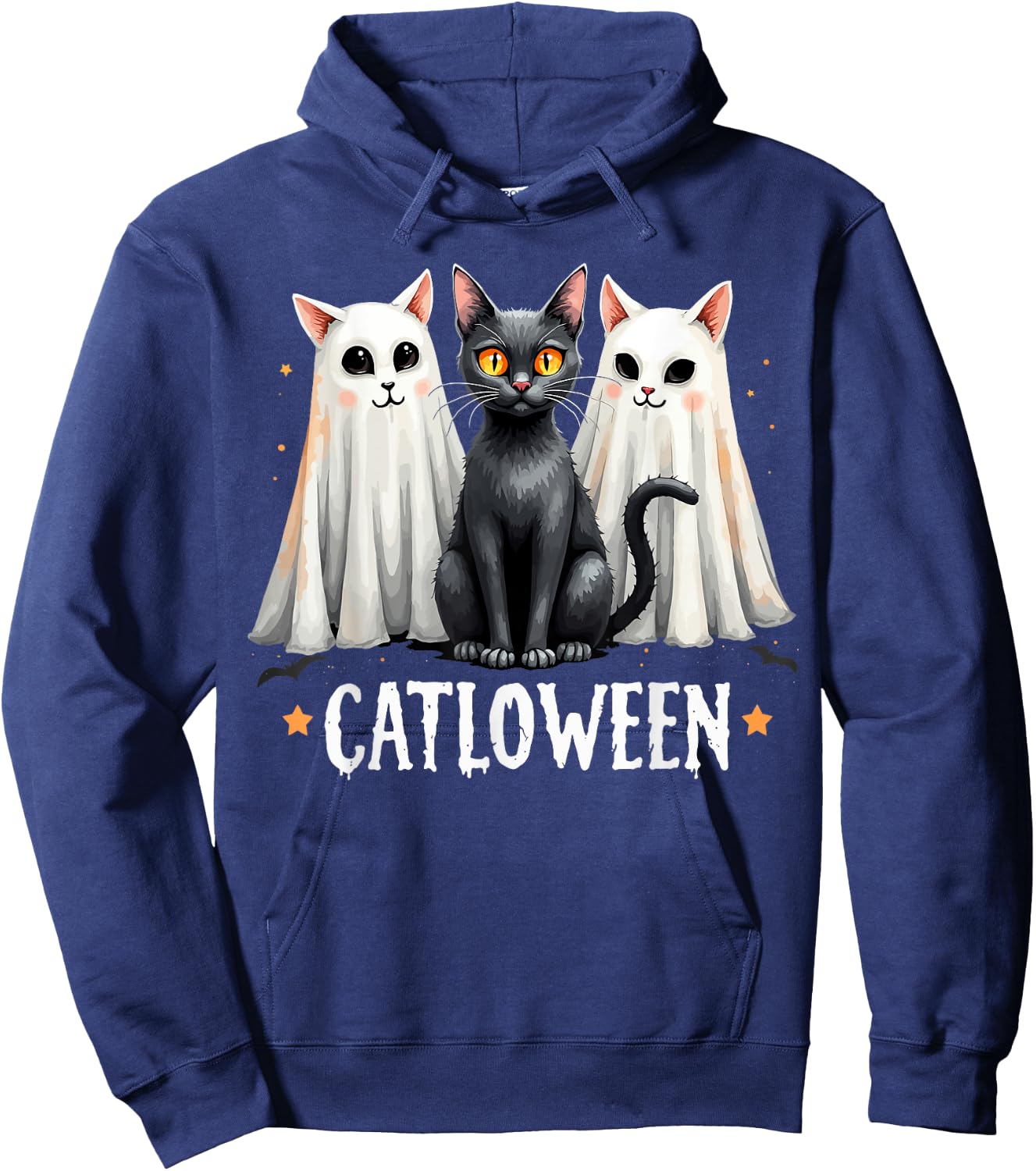 Catloween Cute Ghost Cats and Black Cat Halloween Hoodie - Hoodie | Navy