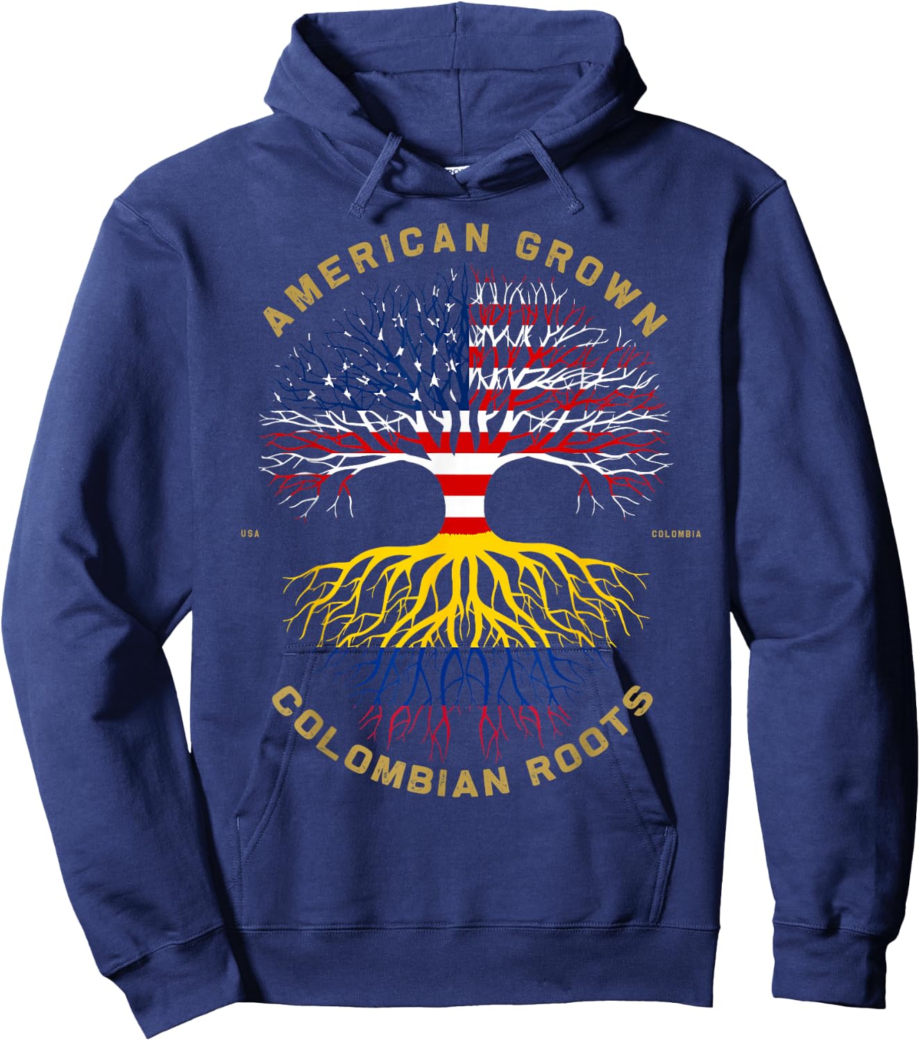 American Grown with Colombian Roots Tree USA Flag Gifts Hoodie - Hoodie | Navy