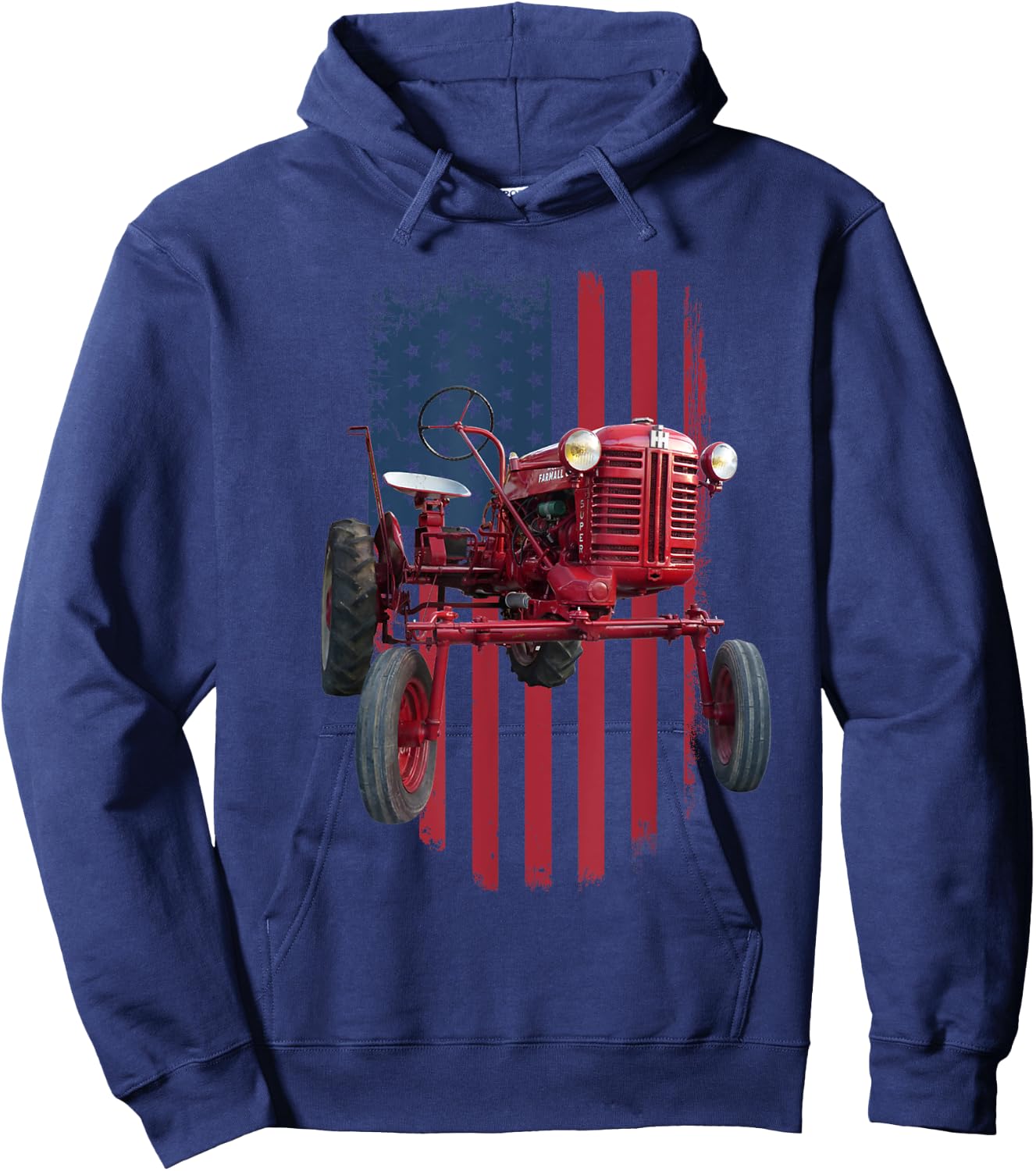 Patriotic Vintage Cub Farm Tractor American Flag USA Pride Men Hoodie - Hoodie | Navy