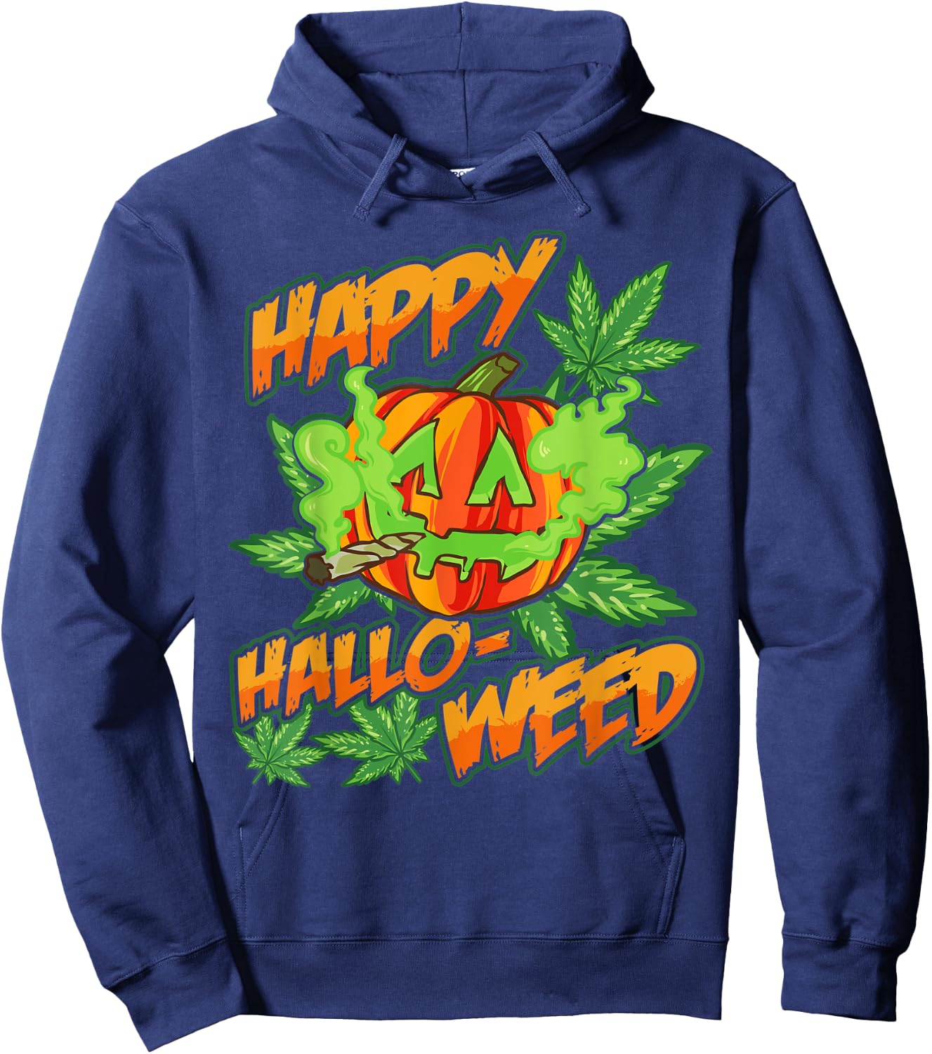 Happy Hallo-Weed Marijuana Pumpkin Smoking Joint Weed Pot Hoodie - Hoodie | Navy