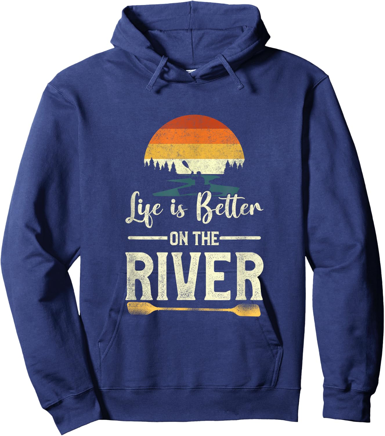 Retro Kayaking Life Is Better On The River Hoodie - Hoodie | Navy