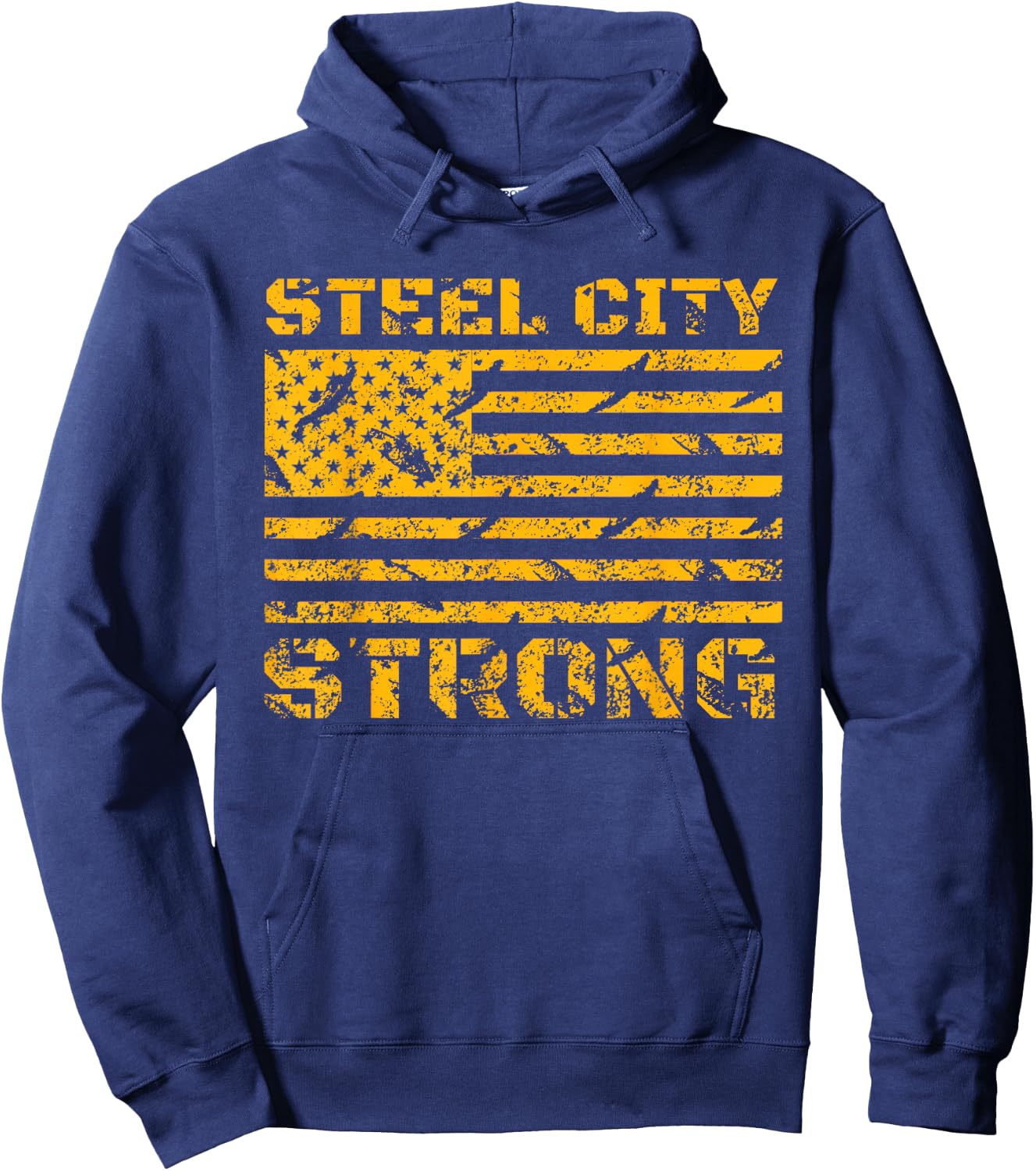 Pittsburgh Steel City Strong American Flag Vintage Hoodie - Hoodie | Navy