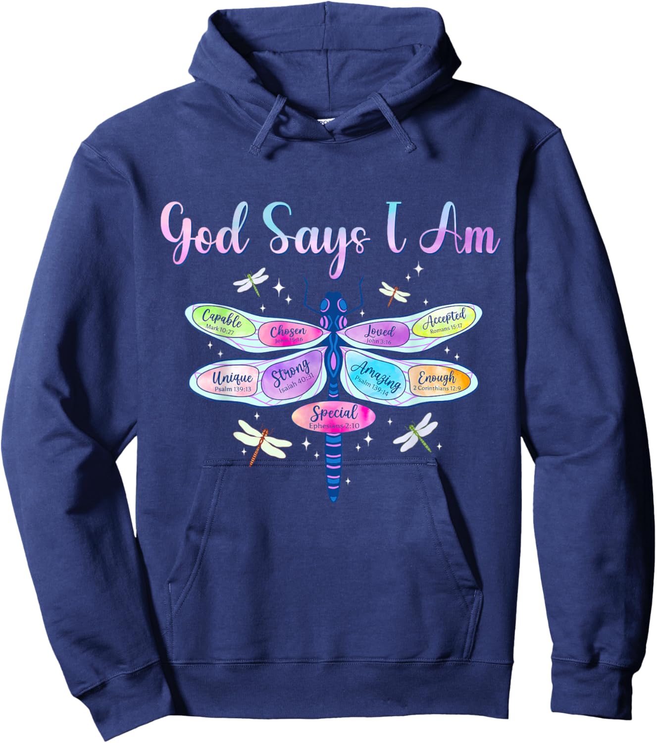 God Says I Am Dragonfly Christian Women Girls Kids Religious Hoodie - Hoodie | Navy