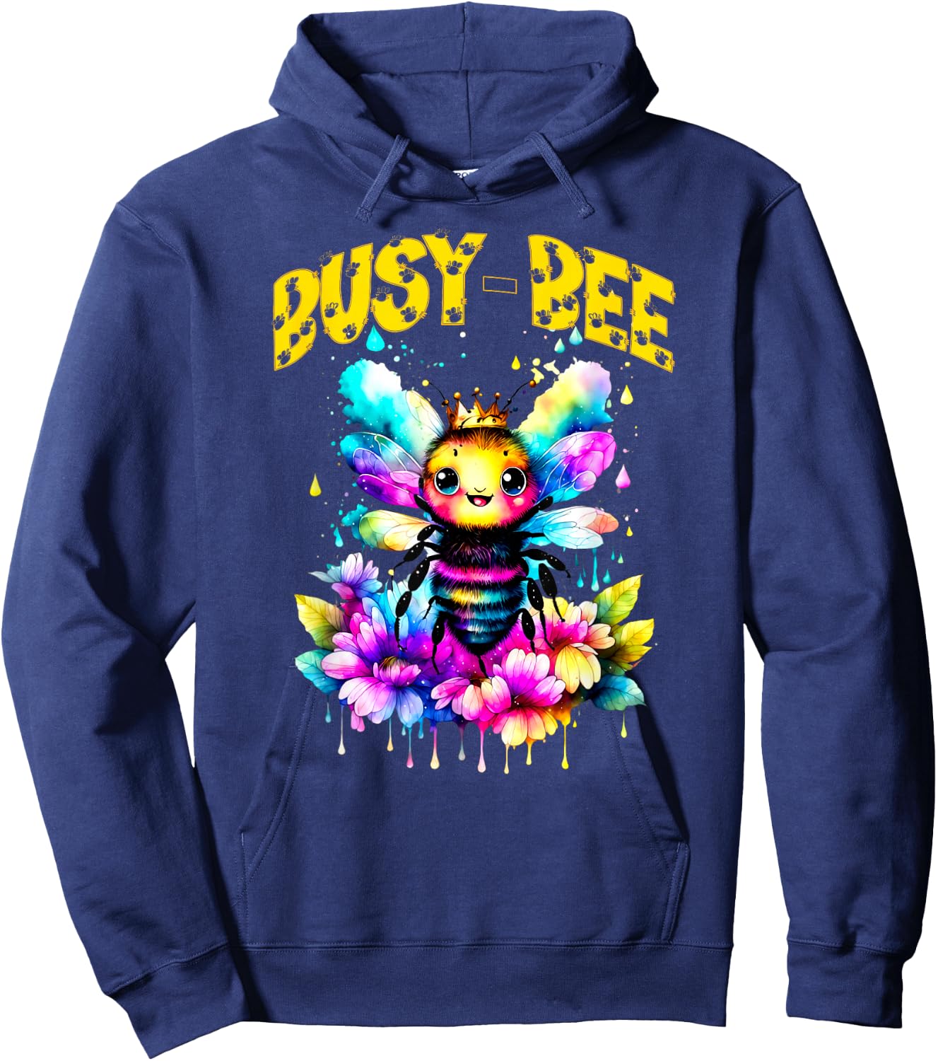 Cute Busy-Bee Cartoon Watercolor Bumble Bee Hoodie - Hoodie | Navy