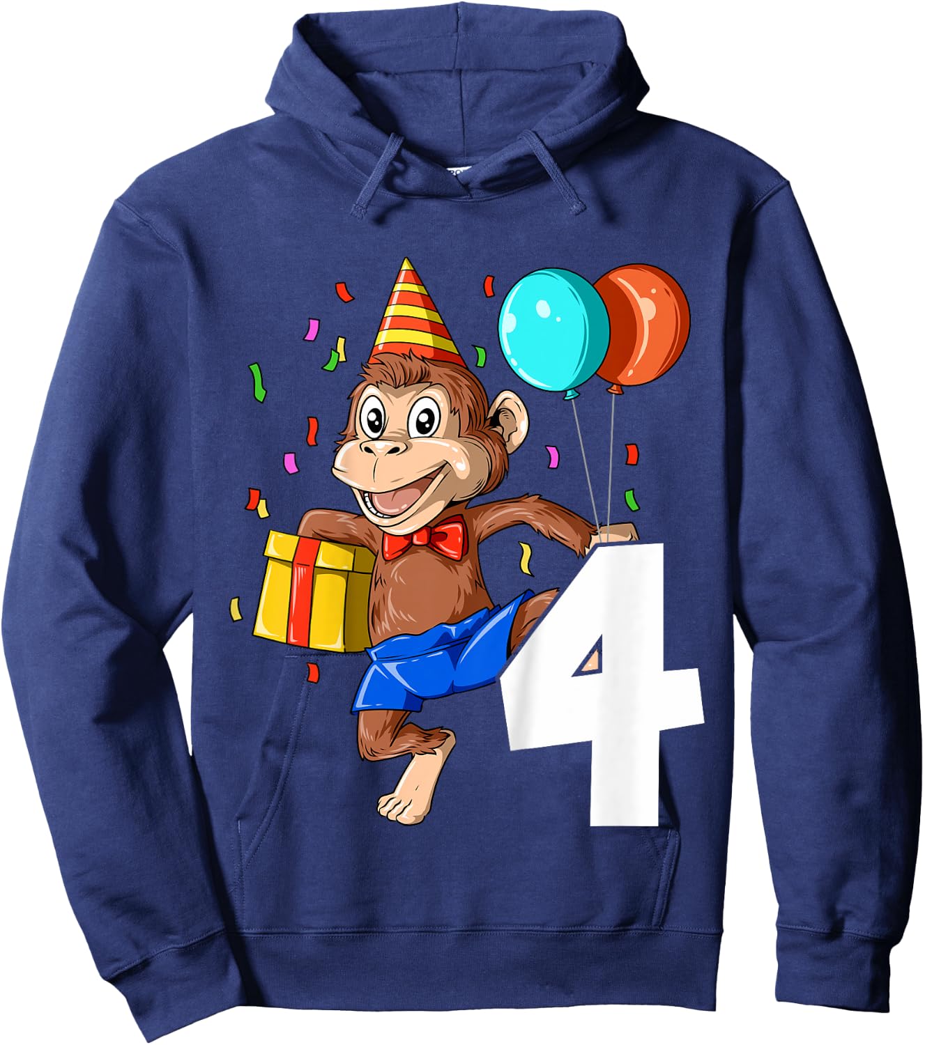 Kids Monkey Birthday 4 Monkey 4th Birthday Outfit Monkey 4 Party Hoodie - Hoodie | Navy