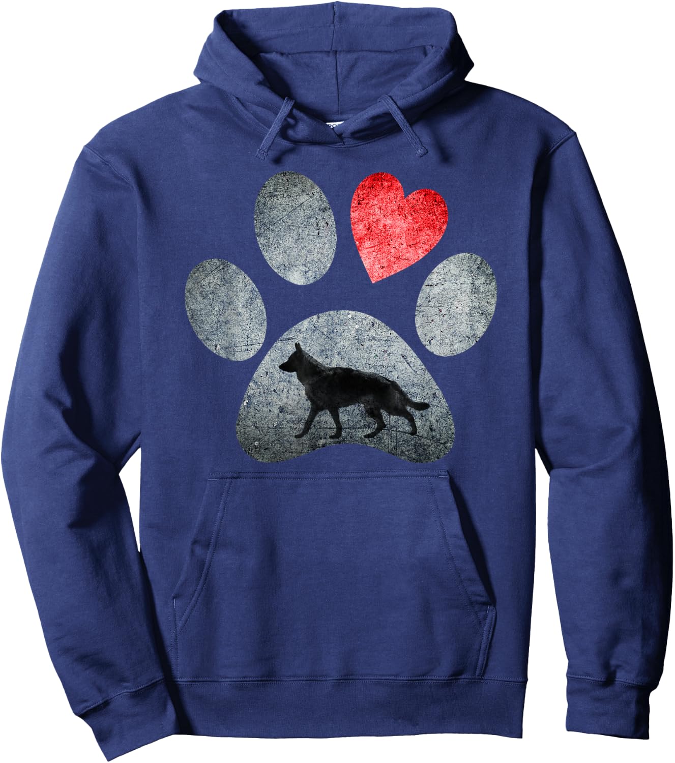 German Shepherd Dog Paws Dog Lover Red Heart Hoodie - Hoodie | Navy