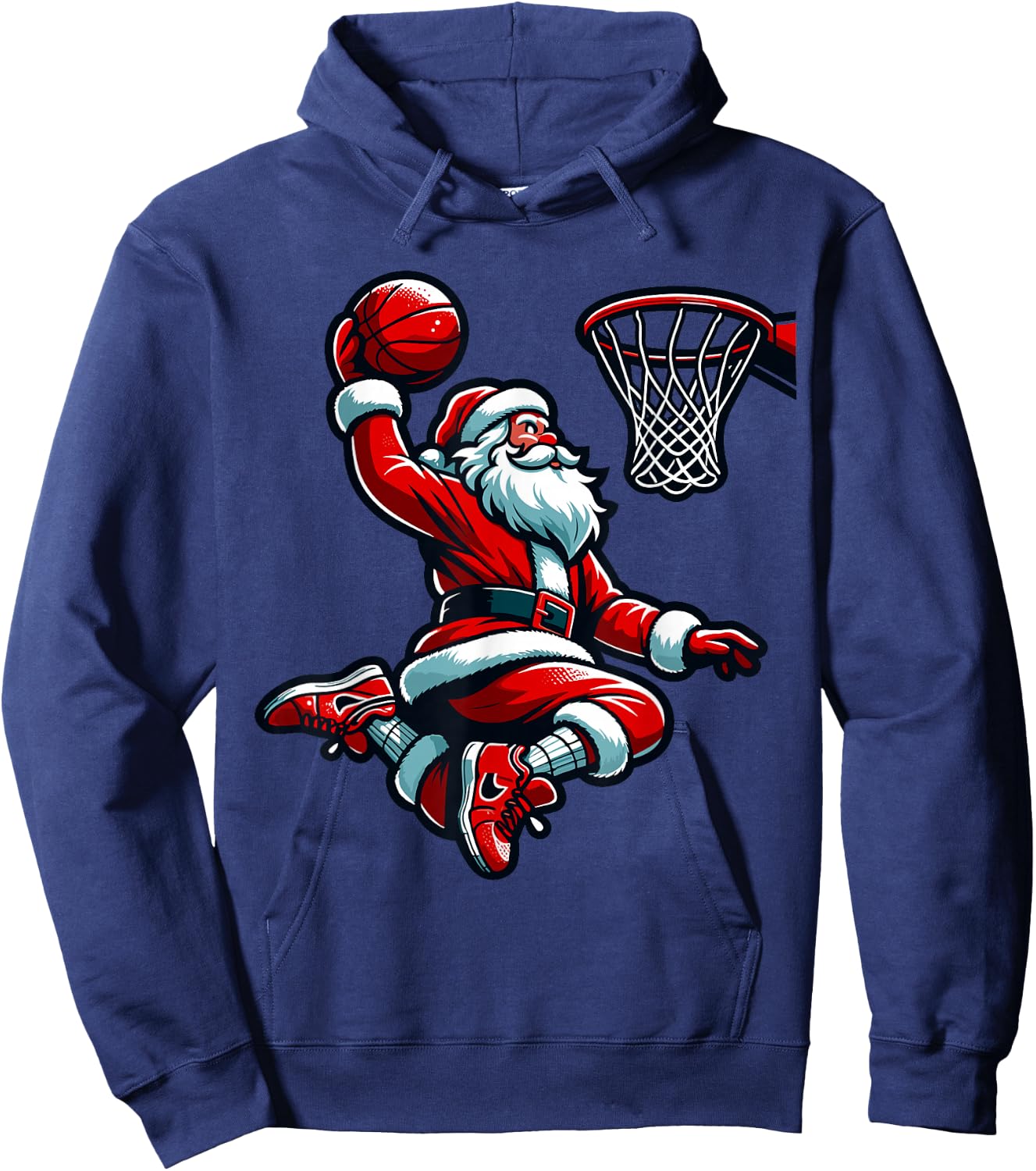 Santa Claus Dunking A Basketball Funny Christmas Basketball Hoodie - Hoodie | Navy
