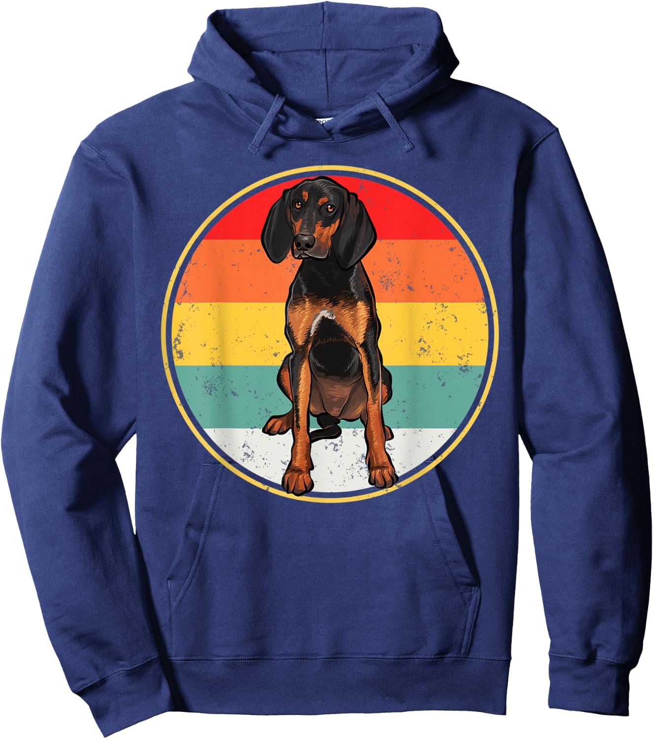 Vintage Retro Sunset Black and Tan Coonhound Dog Hoodie - Hoodie | Navy