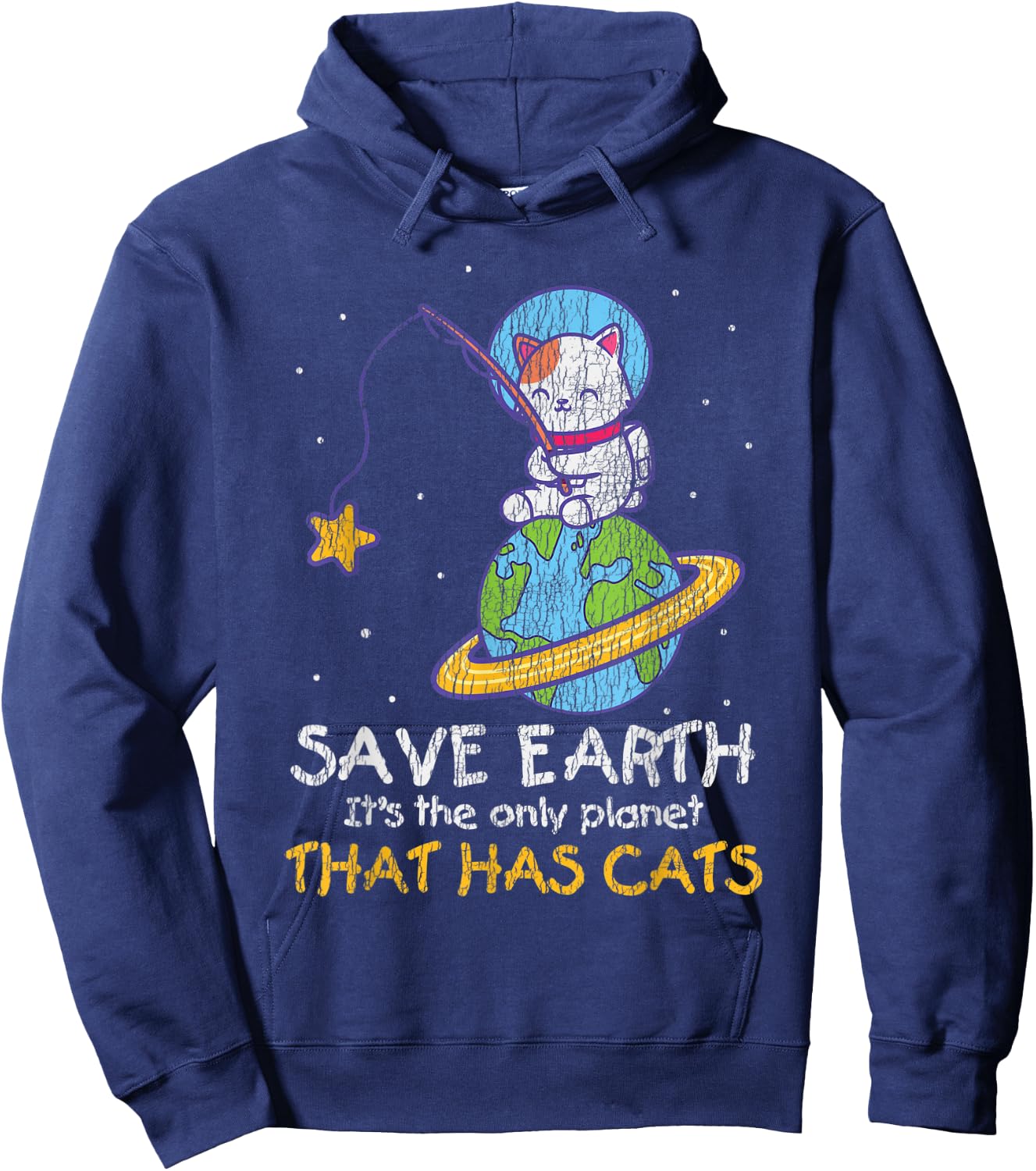Vintage Save Earth That Has Cat Funny Earth Day Cat Lover Hoodie - Hoodie | Navy