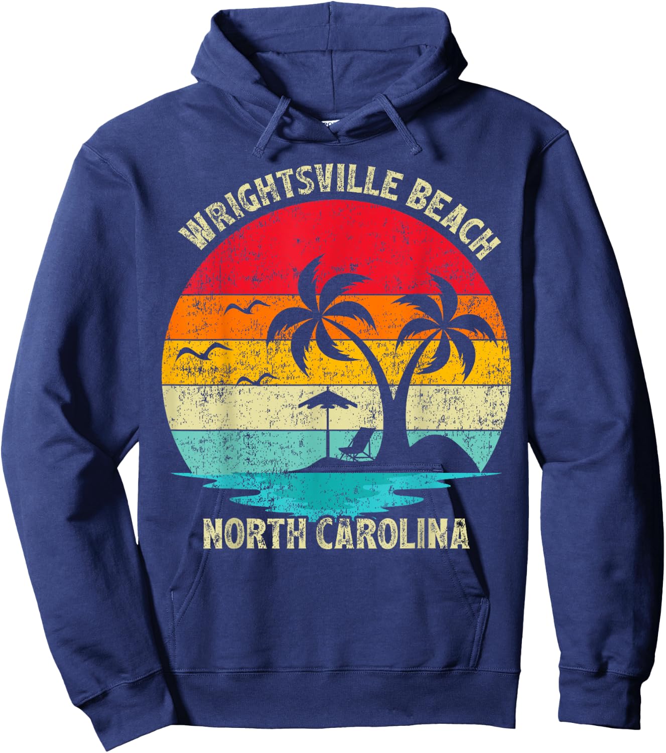 Vintage Summer Vacation North Carolina Wrightsville Beach Women Kids Hoodie - Hoodie | Navy