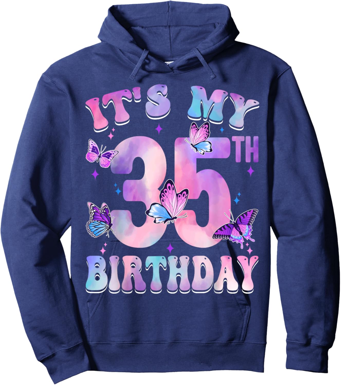 It's My 35th Birthday Butterfly Theme 35 Year Old Party Girl Hoodie - Hoodie | Navy