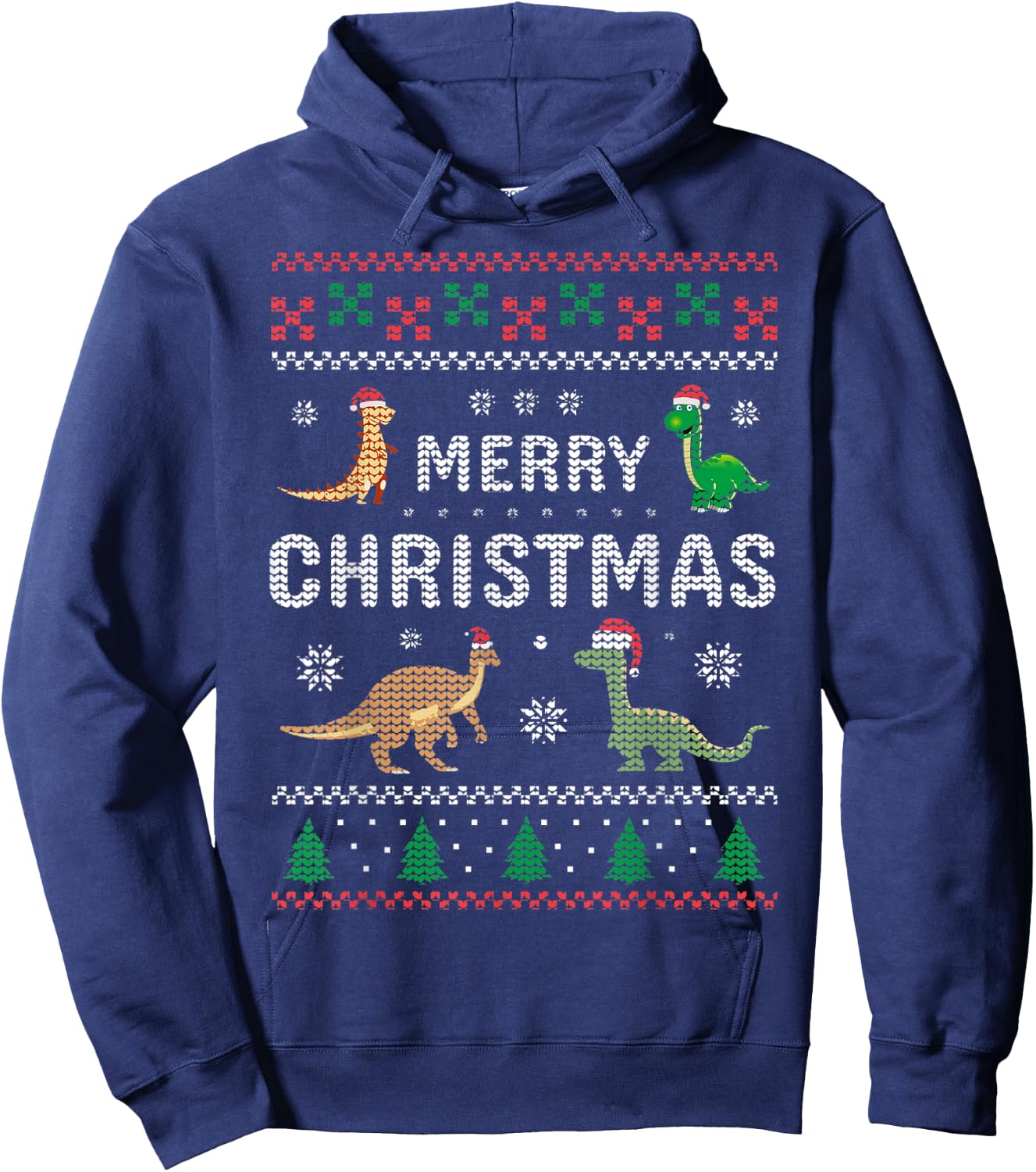 Merry Xmas Holiday Clothing Funny Dinosaur Ugly Christmas Hoodie - Hoodie | Navy