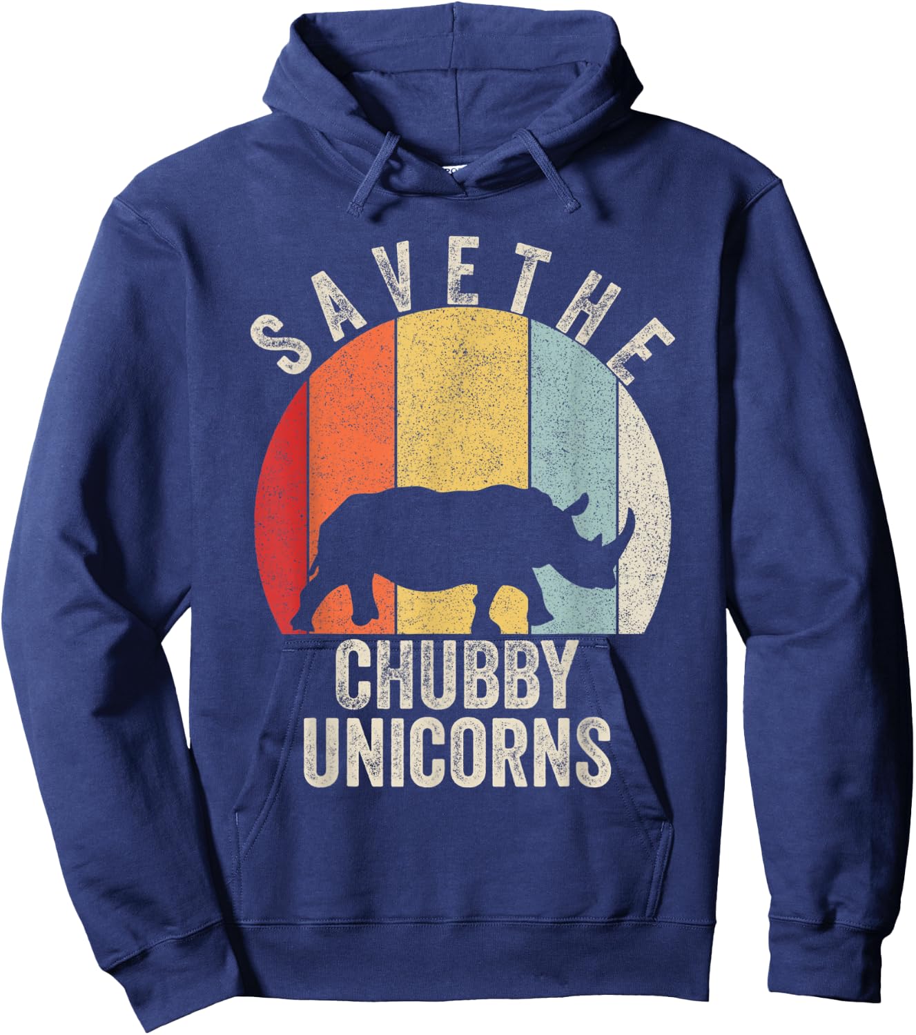 Retro Save The Chubby Unicorn Shirt Gift Funny Animal Rhino Hoodie - Hoodie | Navy