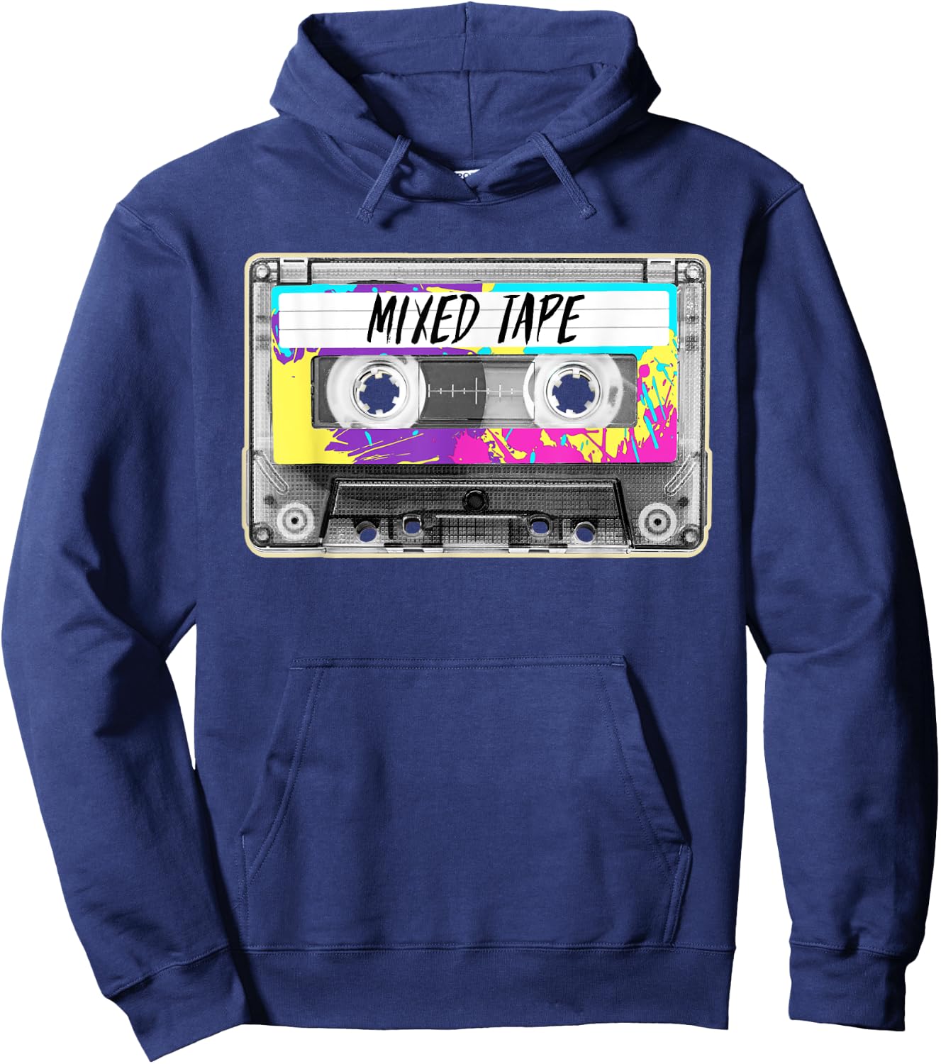 80s Paint Splash Cassette Tape Vintage Mixtape Hoodie - Hoodie | Navy