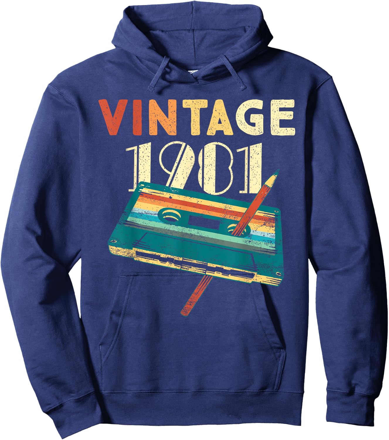 Vintage 1981 Music Cassette 44th Birthday Gifts 44 Years Old Hoodie - Hoodie | Navy