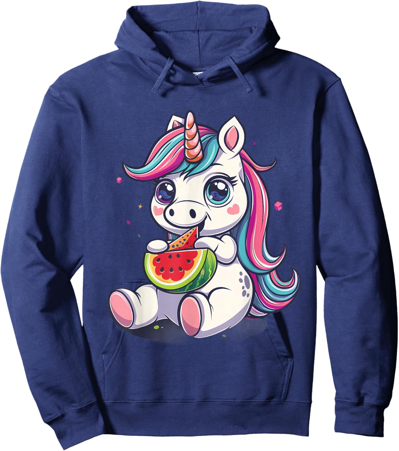 Watermelon Unicorn Watermelon Fruit Animal Art Drawing Motif Hoodie - Hoodie | Navy