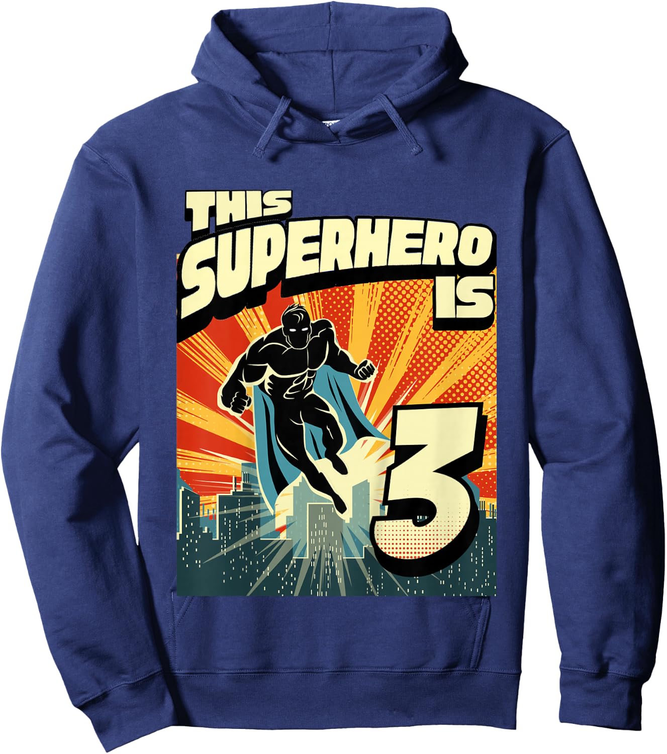 3 Year Old 3rd Vintage Retro Comic Superhero Birthday Party Hoodie - Hoodie | Navy