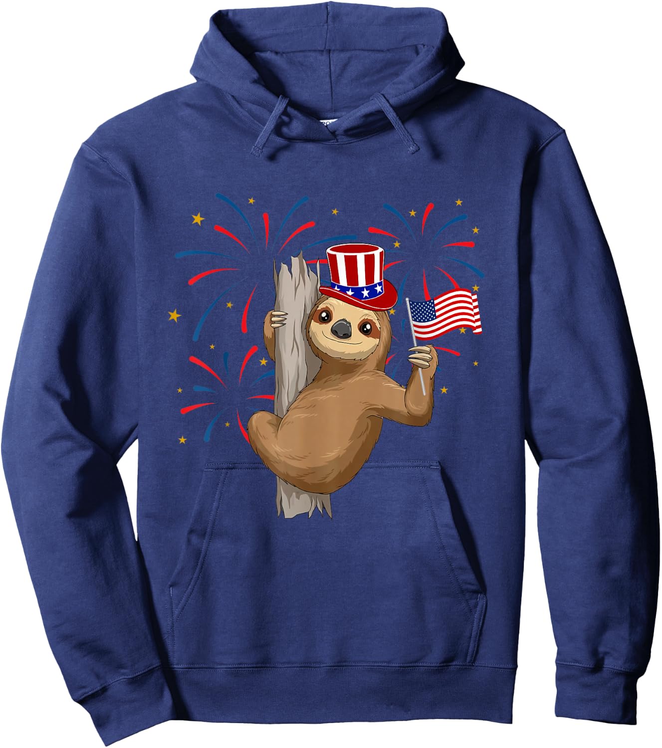 Funny 4th of July Sloth With American Flag Patriotic Hoodie - Hoodie | Navy