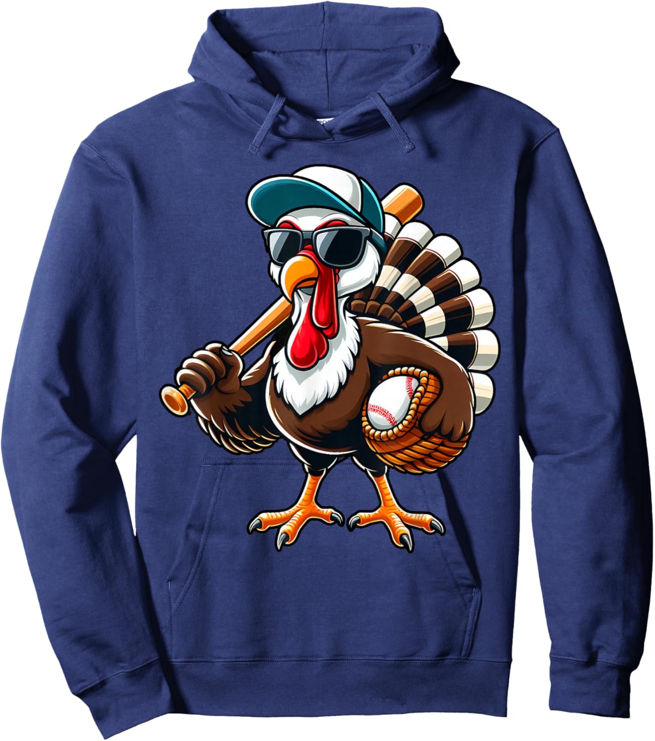 Turkey Baseball Thanksgiving Fall Turkey Playing Baseball Hoodie - Hoodie | Navy