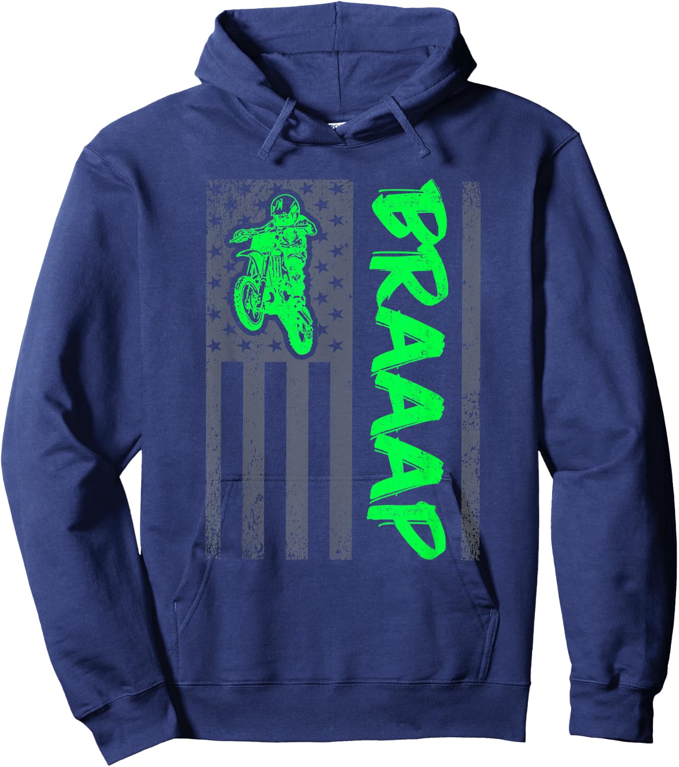 Brap Braap-Braaap Vintage USA Flag Motocross Dirt Bike Hoodie - Hoodie | Navy