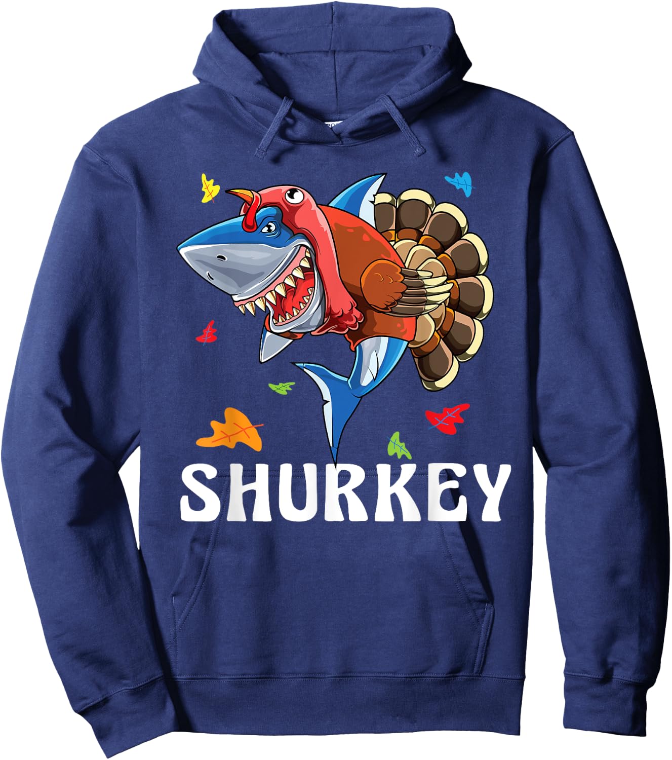 Boy Thanksgiving Shark Lover Cute Boys Turkey Day Funny Kids Hoodie - Hoodie | Navy