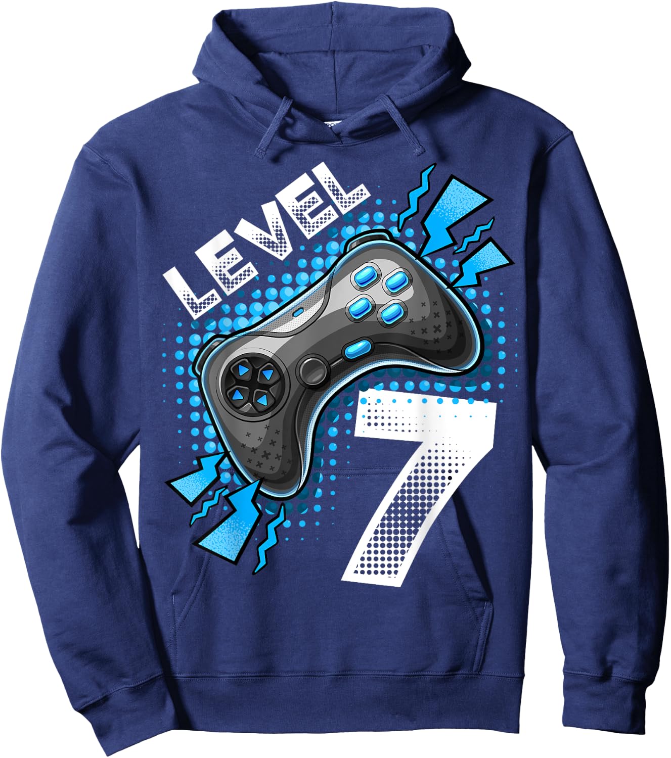 Level 7 Video Game Controller 7th Birthday Gamer Gift Boys Hoodie - Hoodie | Navy