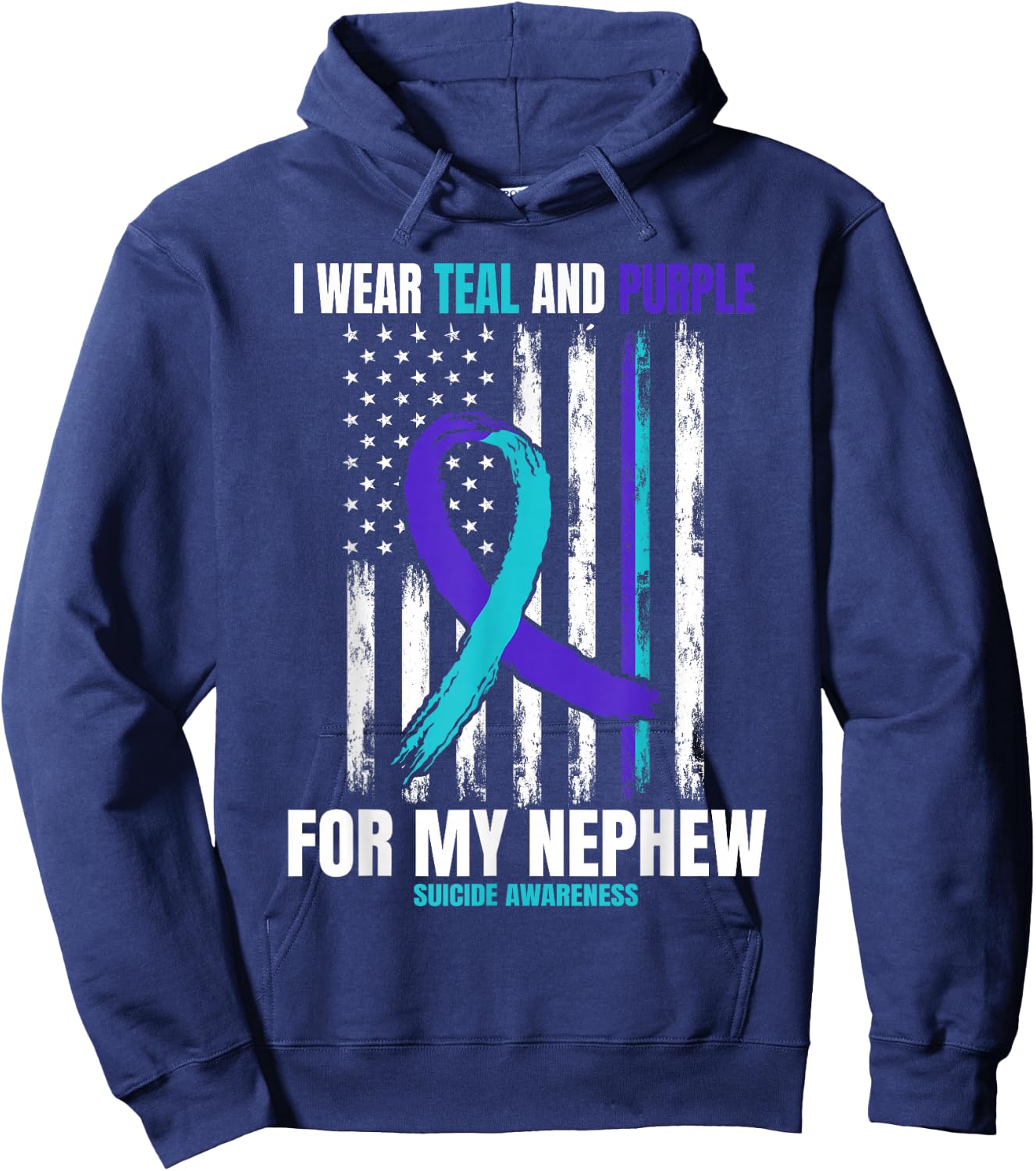 Suicide Awareness Prevention Women Men Nephew American Flag Hoodie - Hoodie | Navy