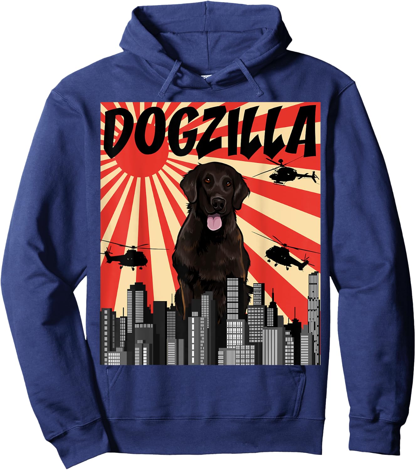 Funny Retro Japanese Dogzilla Flat-Coated Retriever Hoodie - Hoodie | Navy