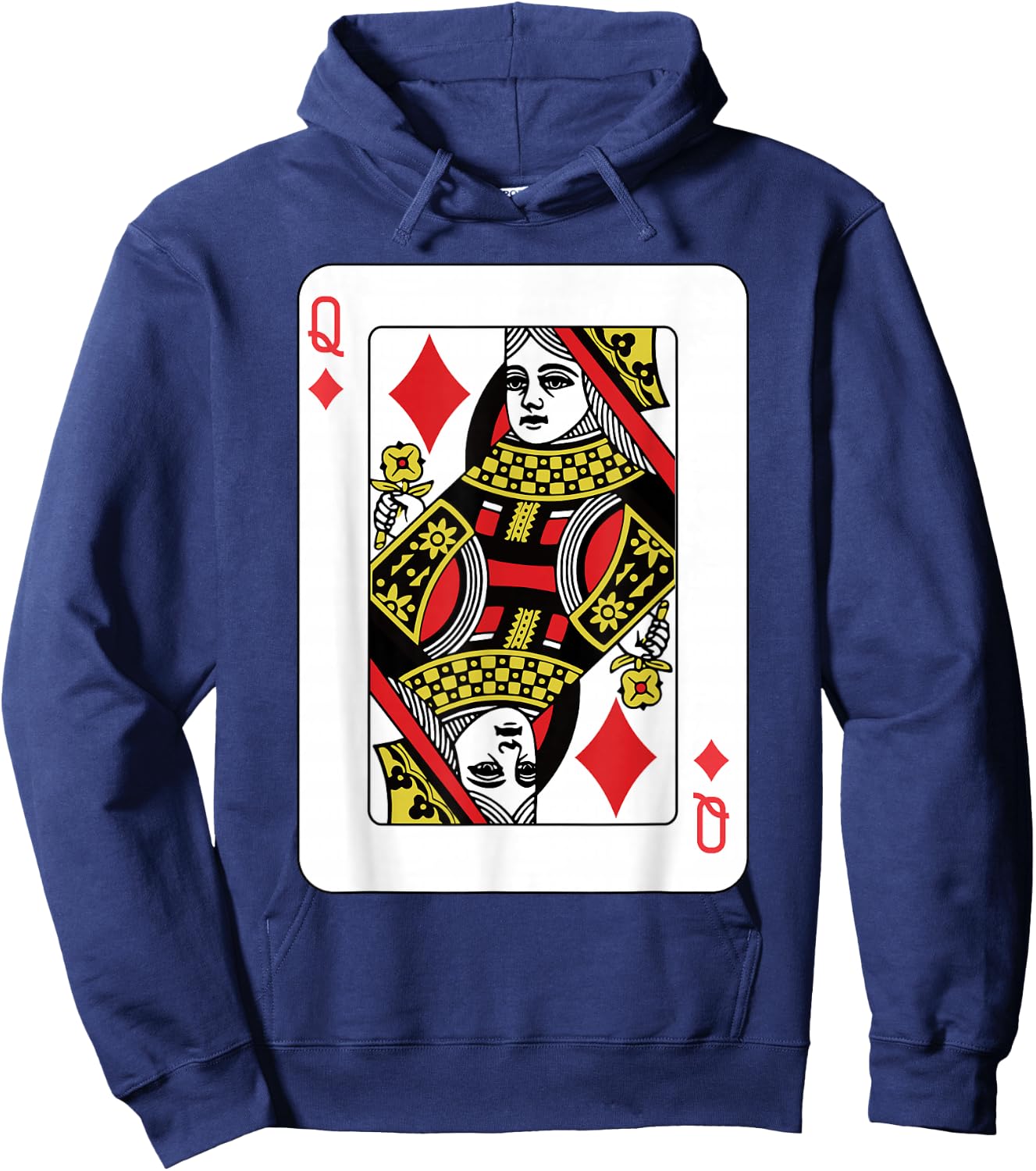 Queen of Diamonds Playing Card Poker Hoodie - Hoodie | Navy