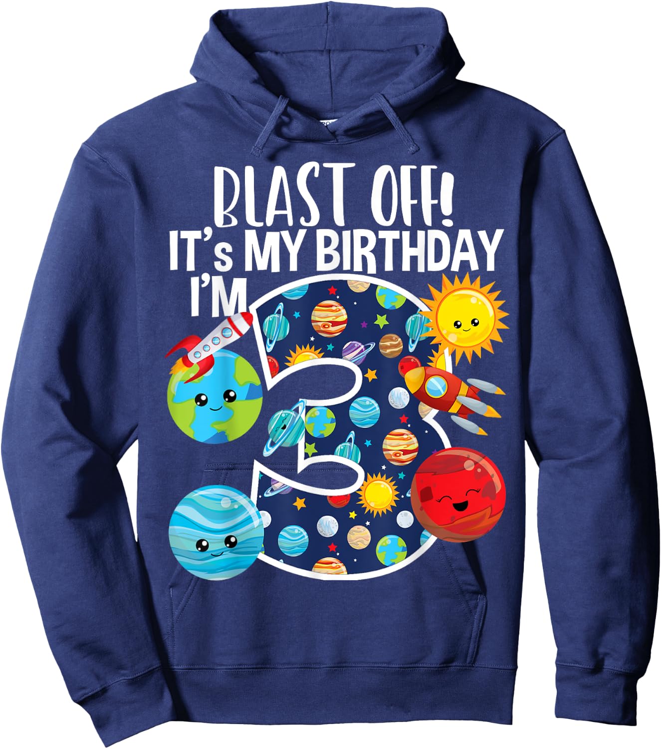 Space Planets Funny Solar Space 3rd Birthday Party 3 Yrs Old Hoodie - Hoodie | Navy