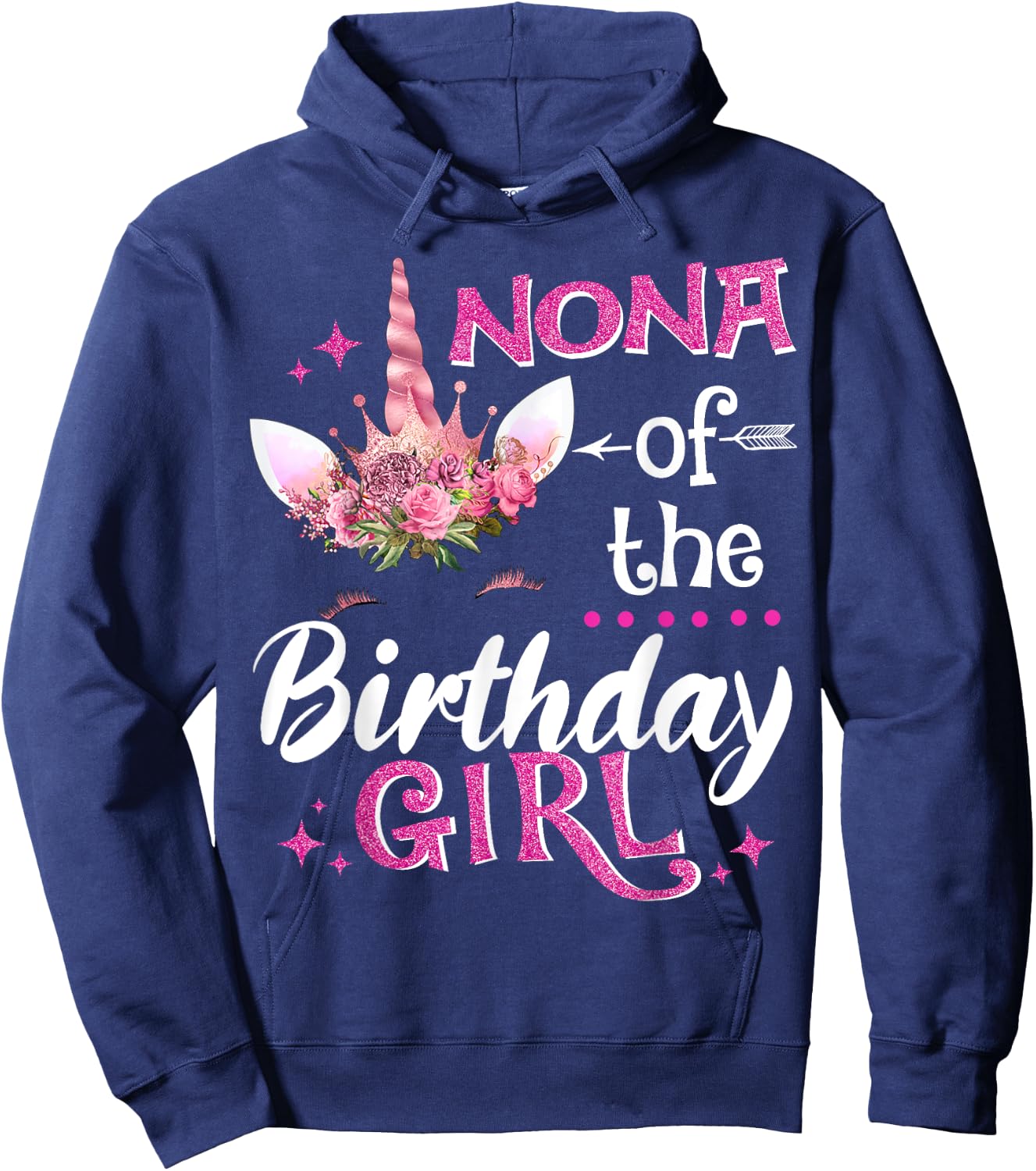 Nona Of The Birthday Girl Unicorn Flower Grandma Hoodie - Hoodie | Navy