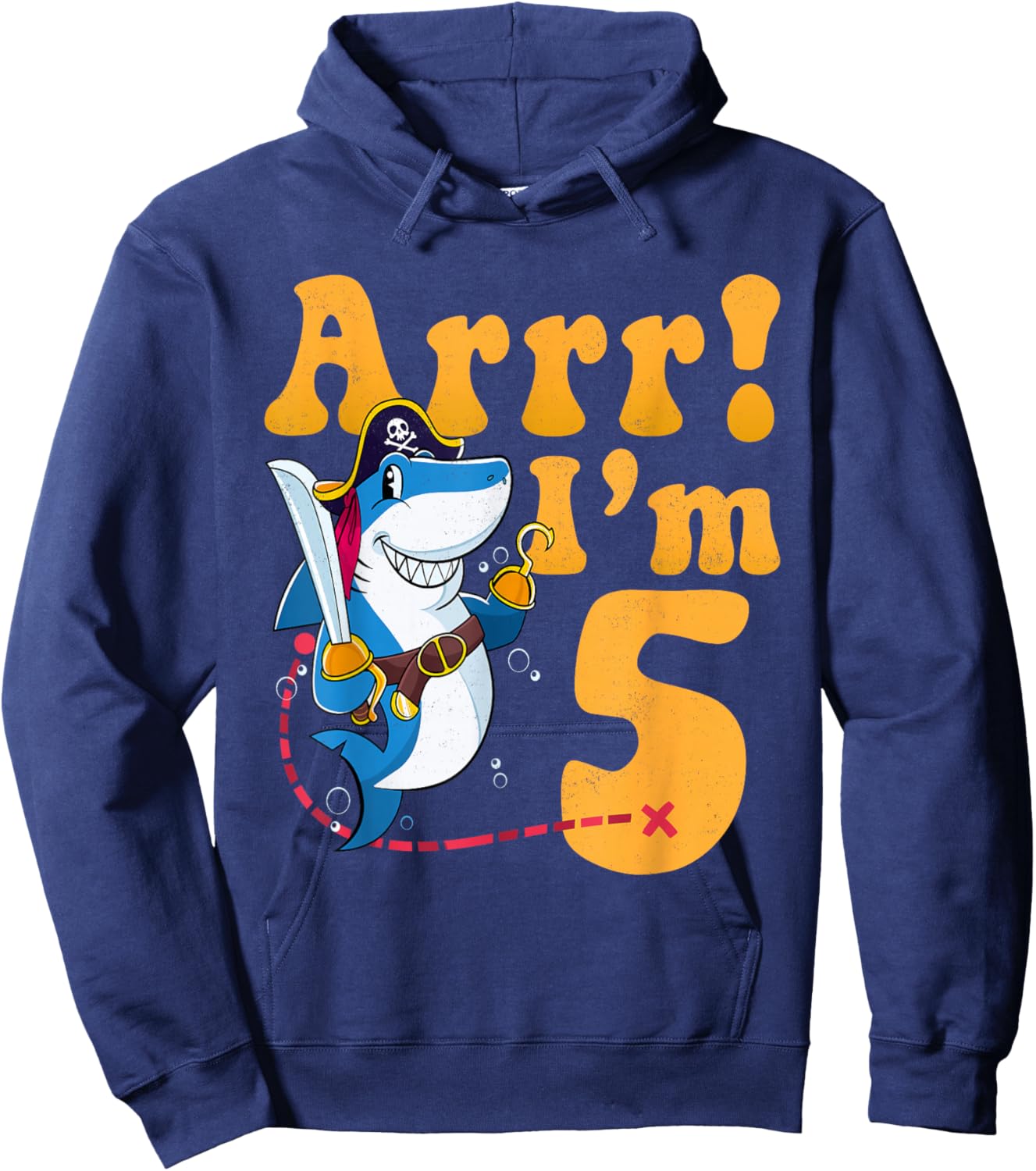 Kids 5th Shark Pirate Birthday Party 5 Five Years Old Boys Hoodie - Hoodie | Navy