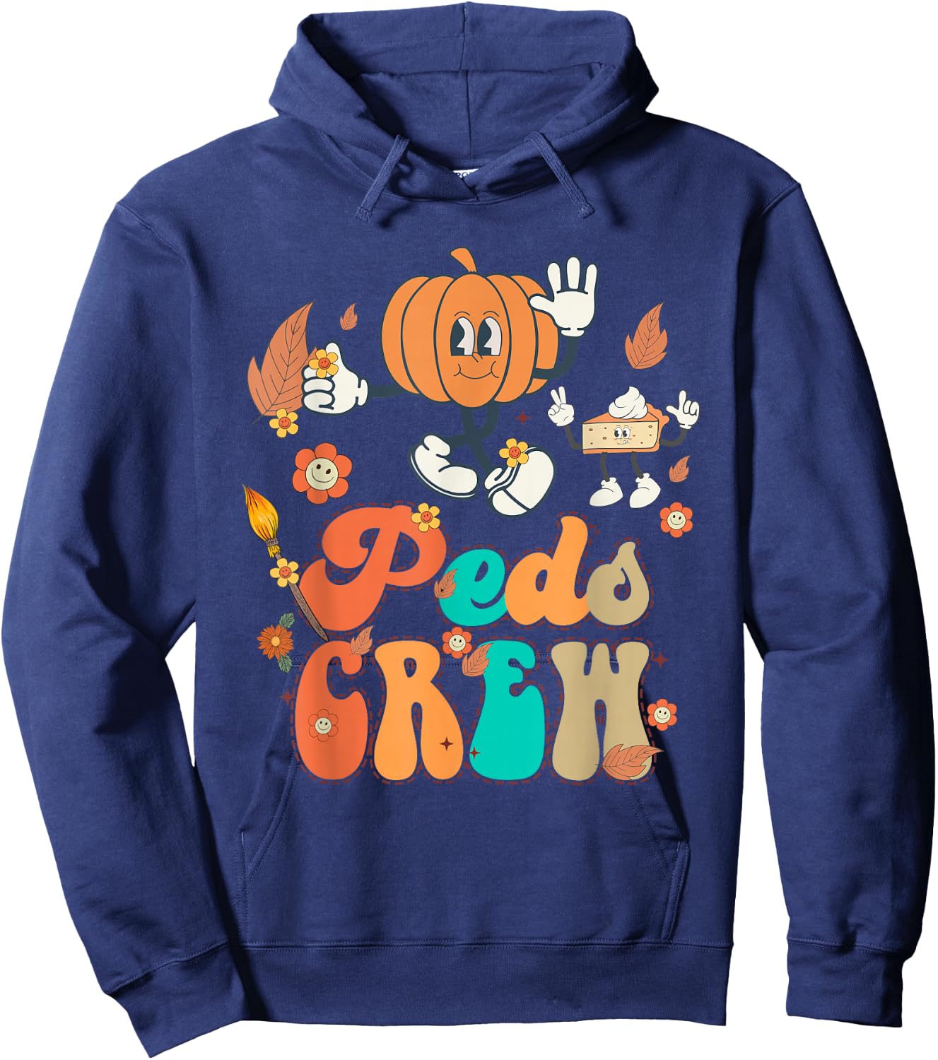 PEDS Crew Pumpkin Thanksgiving Fall Pediatric Nurse Retro Hoodie - Hoodie | Navy
