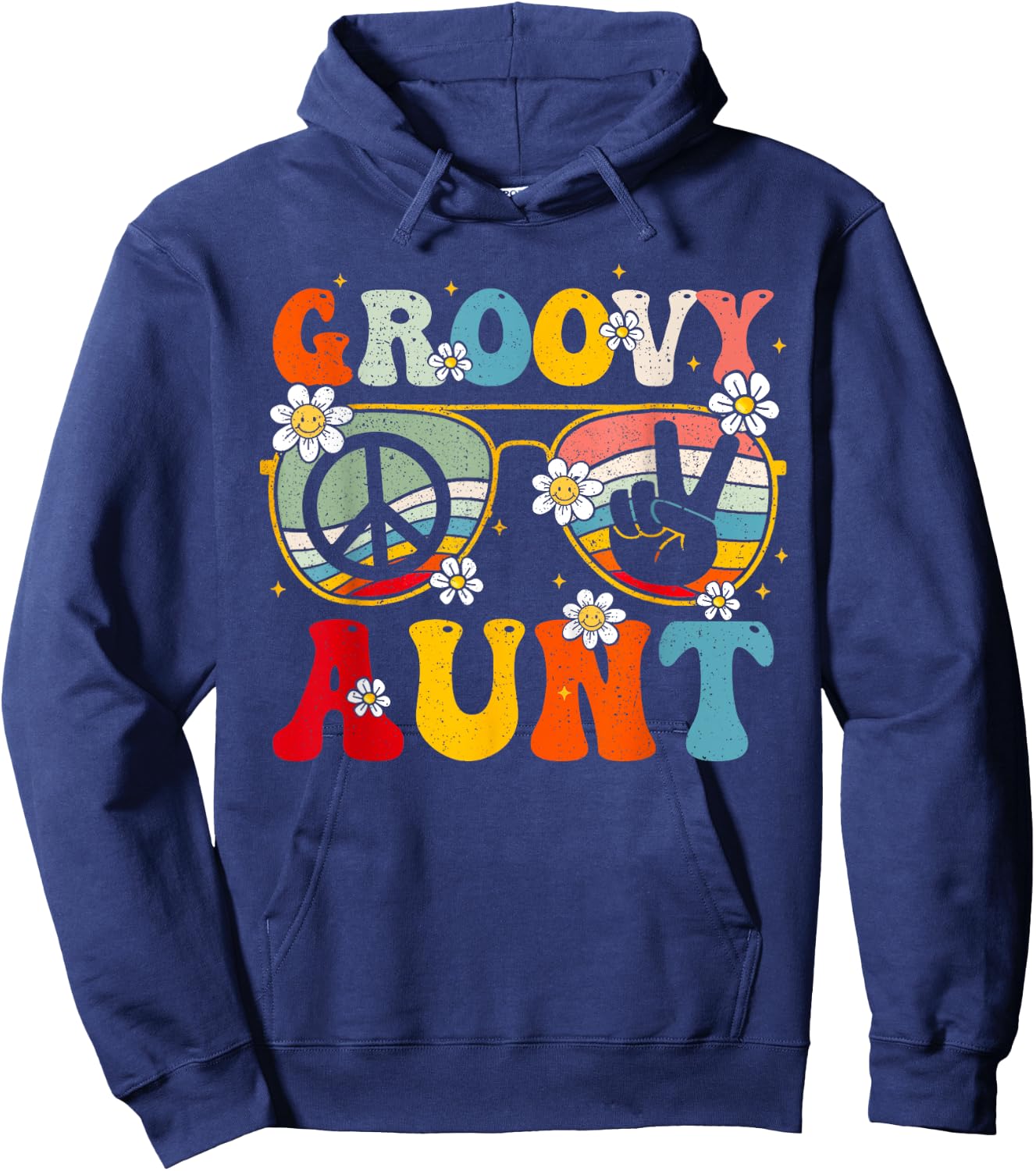 Groovy Aunt Retro Matching Family Colorful 60s 70s Auntie Hoodie - Hoodie | Navy