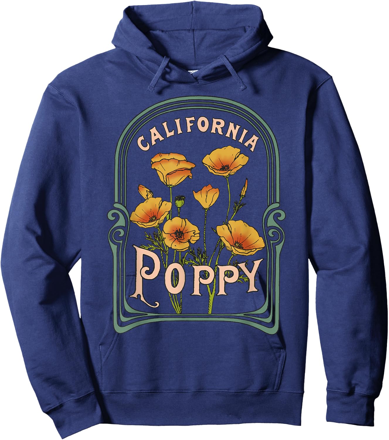 California Poppy Creative Outline and Picture Hoodie - Hoodie | Navy