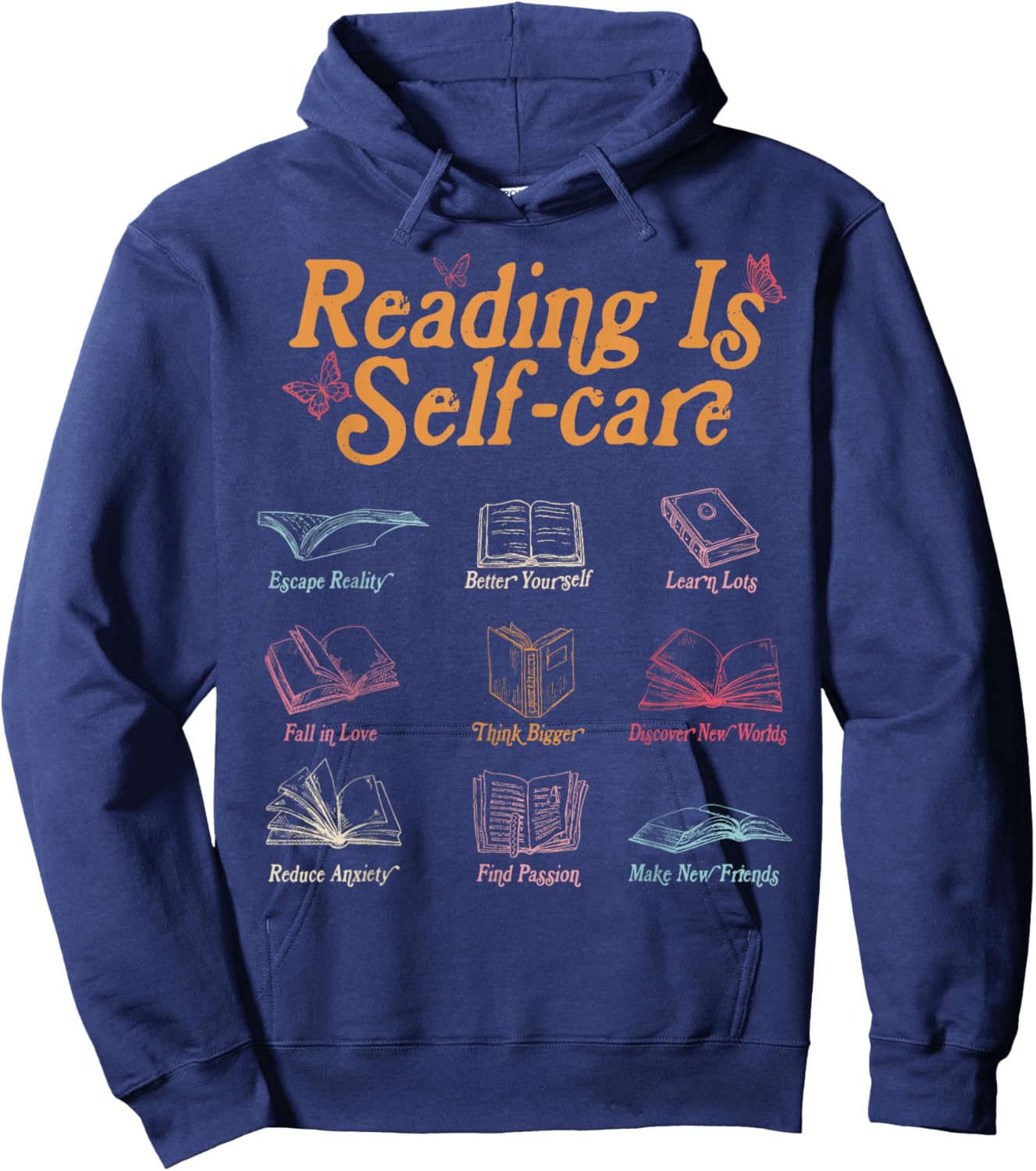 Reading is Self Care Mental Health Read More Book Hoodie - Hoodie | Navy