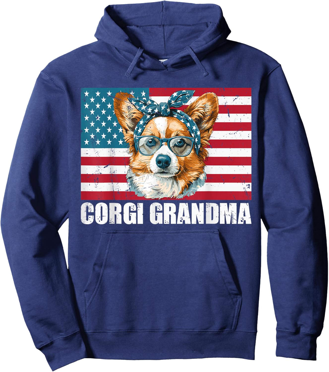 Corgi Grandma US Flag Matching Family Dog Lover 4th of July Kids Men Hoodie - Hoodie | Navy