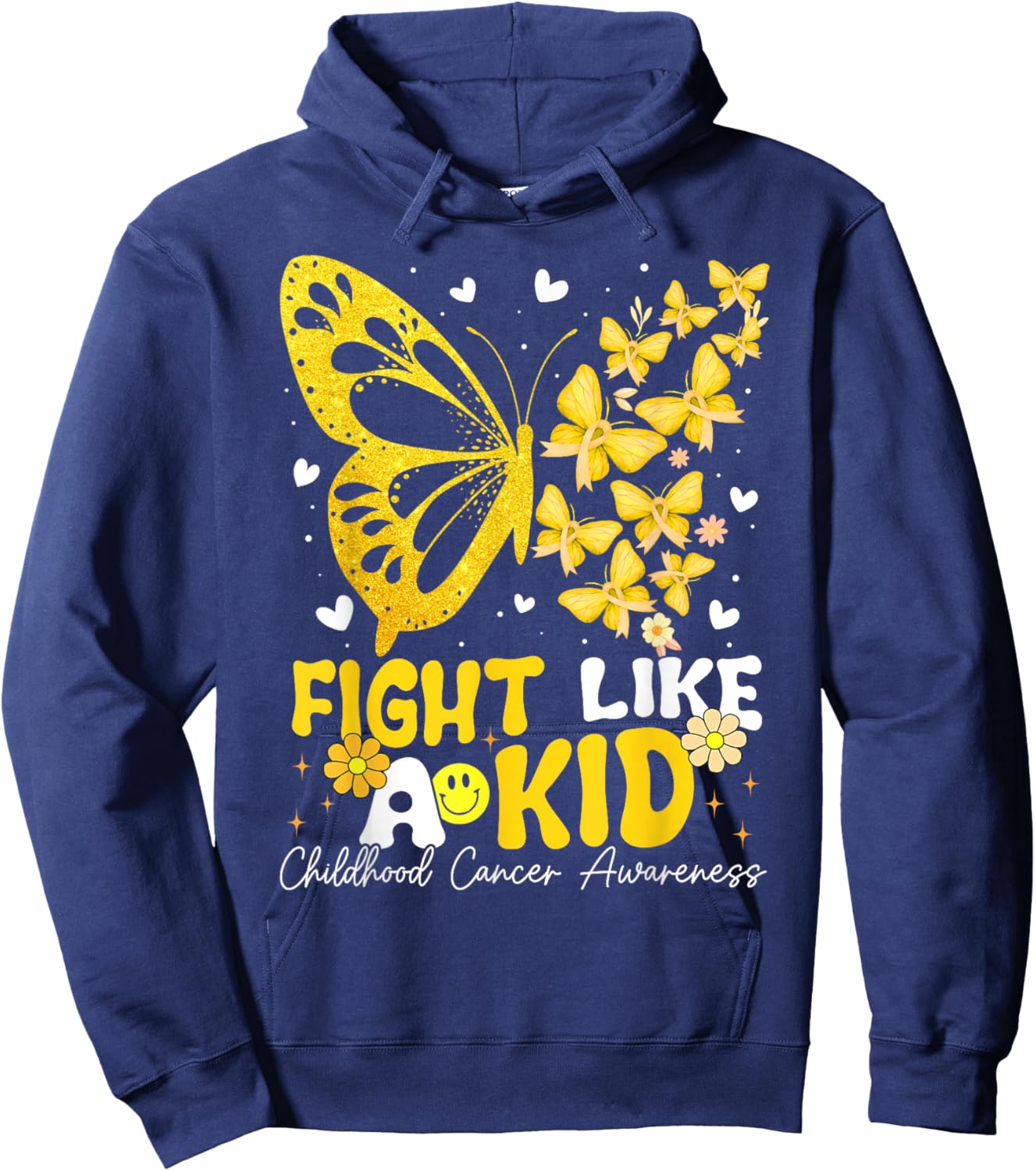 Fight Like Kids Childhood Cancer Awareness Ribbon Boys Girls Hoodie - Hoodie | Navy