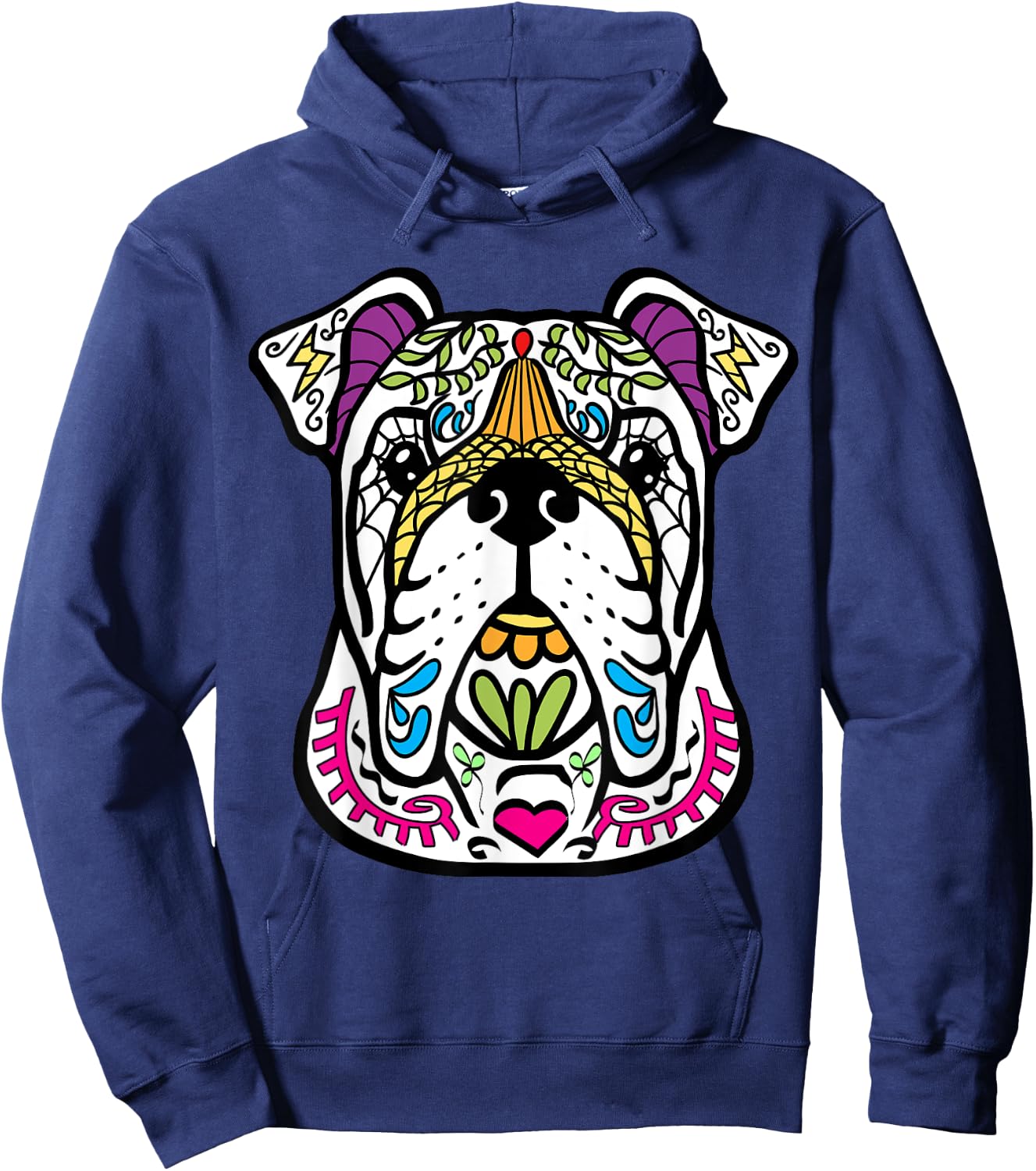 English Bulldog - Day Of The Dead Sugar Skull Dog Gift Women Kids Hoodie - Hoodie | Navy