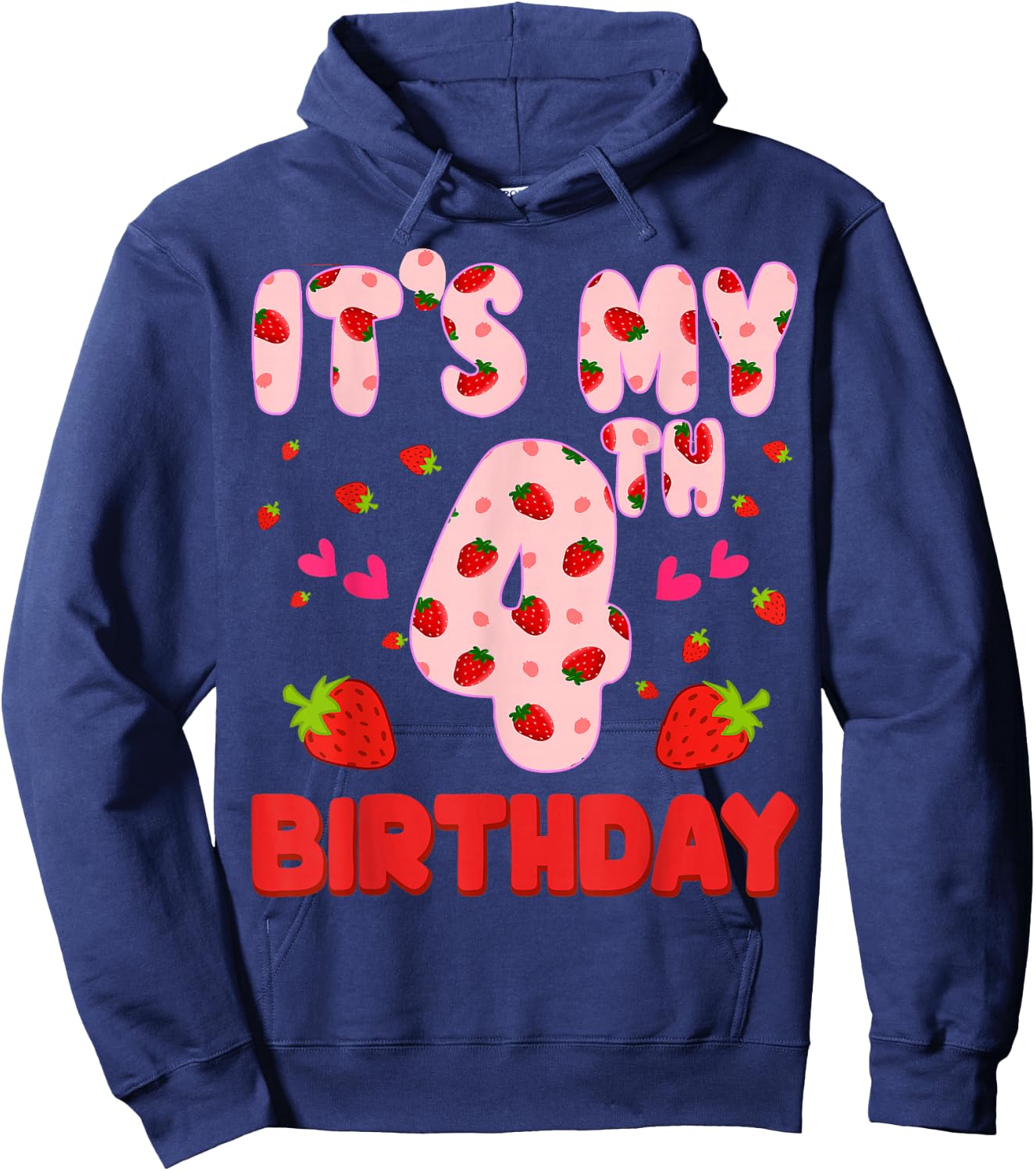 Kids 4 year old Strawberry Birthday Girl Sweet Fruit 4th Hoodie - Hoodie | Navy