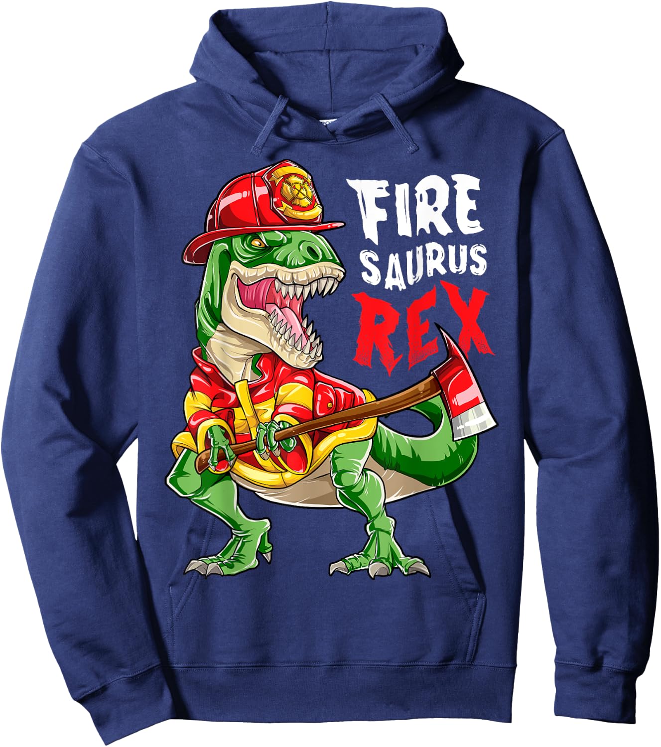 Dinosaur Firefighter Thin Red Line Men T rex Firefighting Hoodie - Hoodie | Navy