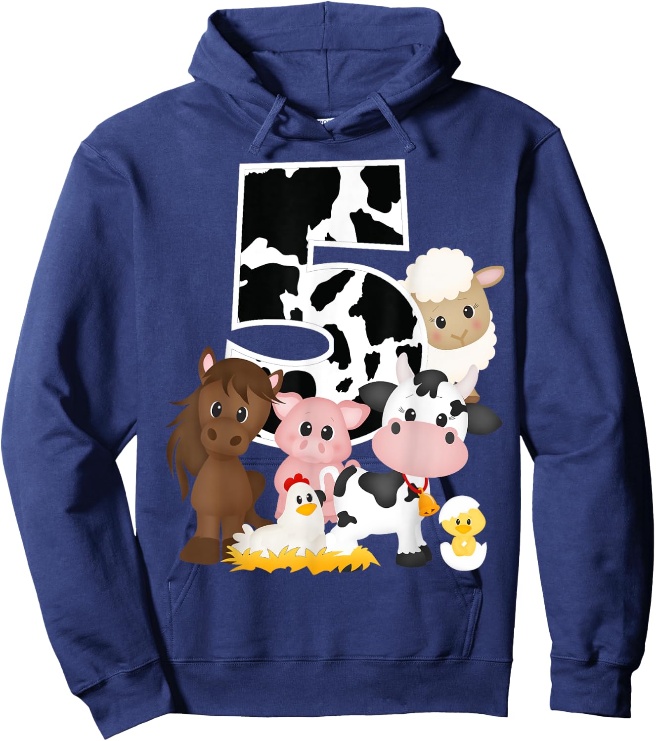 5th Birthday Farm Theme Birthday Gift 5 Years Old Toddler Kids Hoodie - Hoodie | Navy