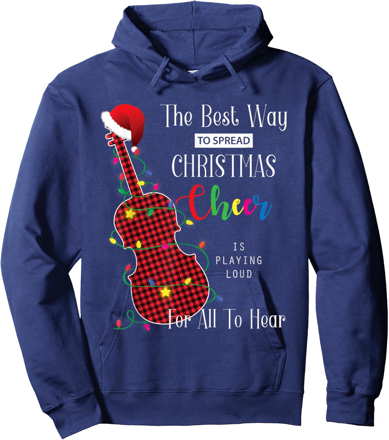 Red Buffalo Plaid Pajama Violin Viola Lover Christmas Lights Hoodie - Hoodie | Navy