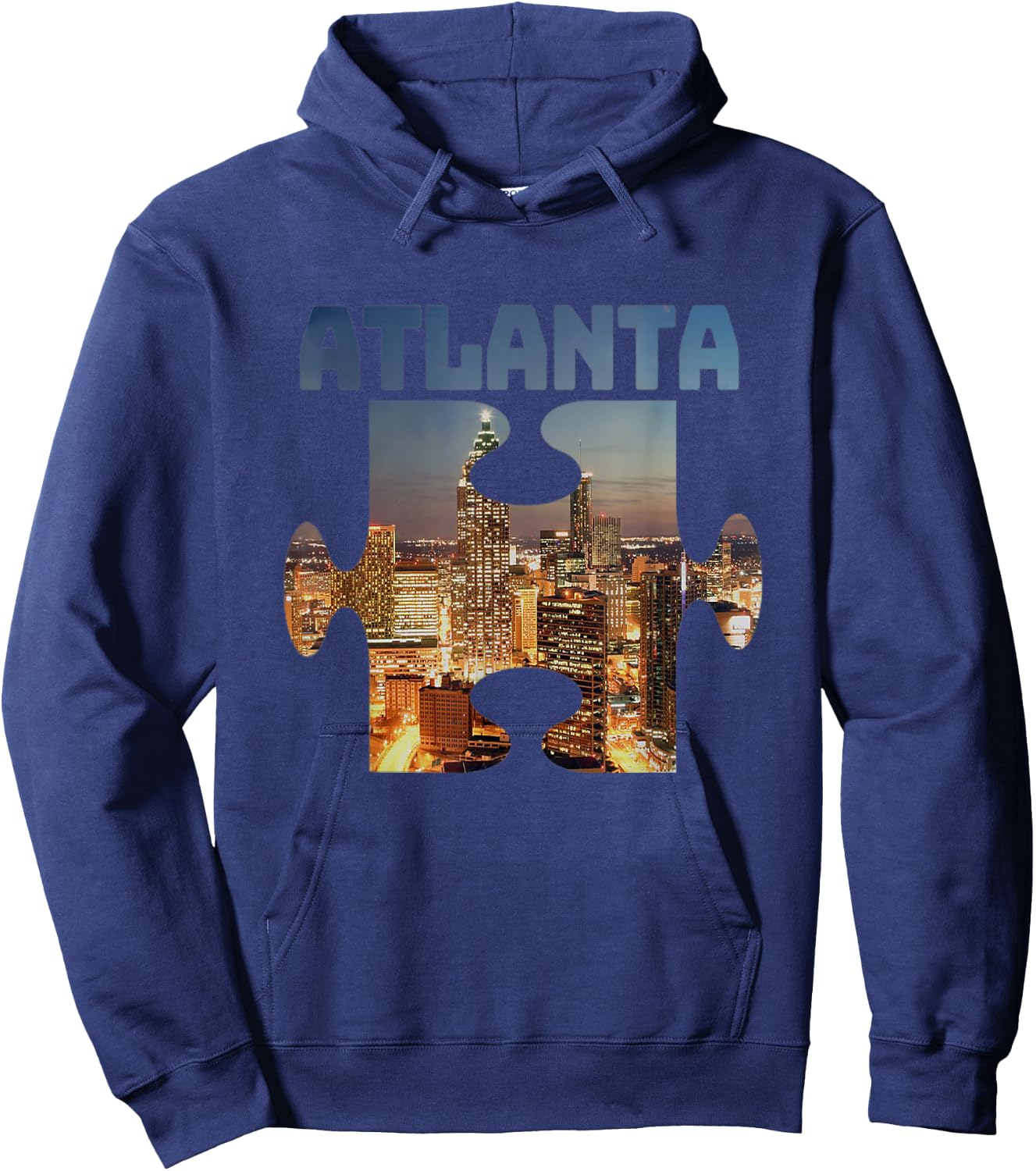 Atlanta Georgia City Skyline Souvenir Puzzle Piece Gift Hoodie - Hoodie | Navy