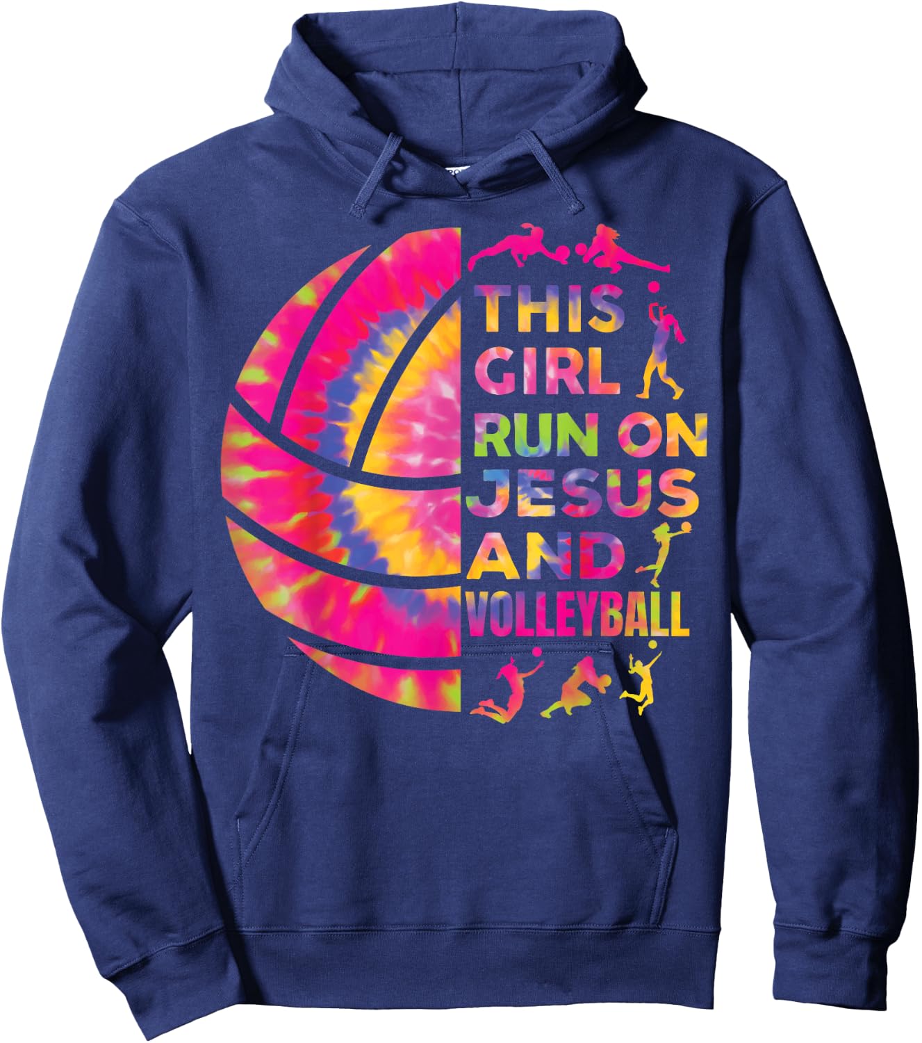 Women Volleyball Teen Girl Runs On Jesus And Volleyball Hoodie - Hoodie | Navy