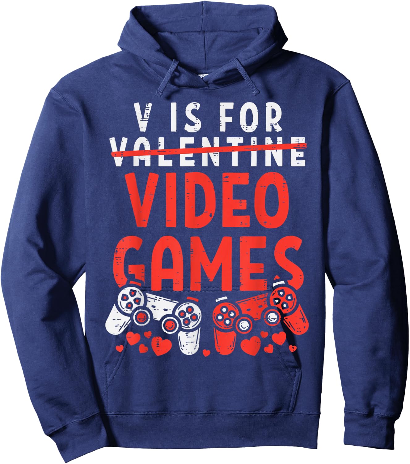 V is for Video Games Funny Valentines Gamer Boy Men Kids Hoodie - Hoodie | Navy