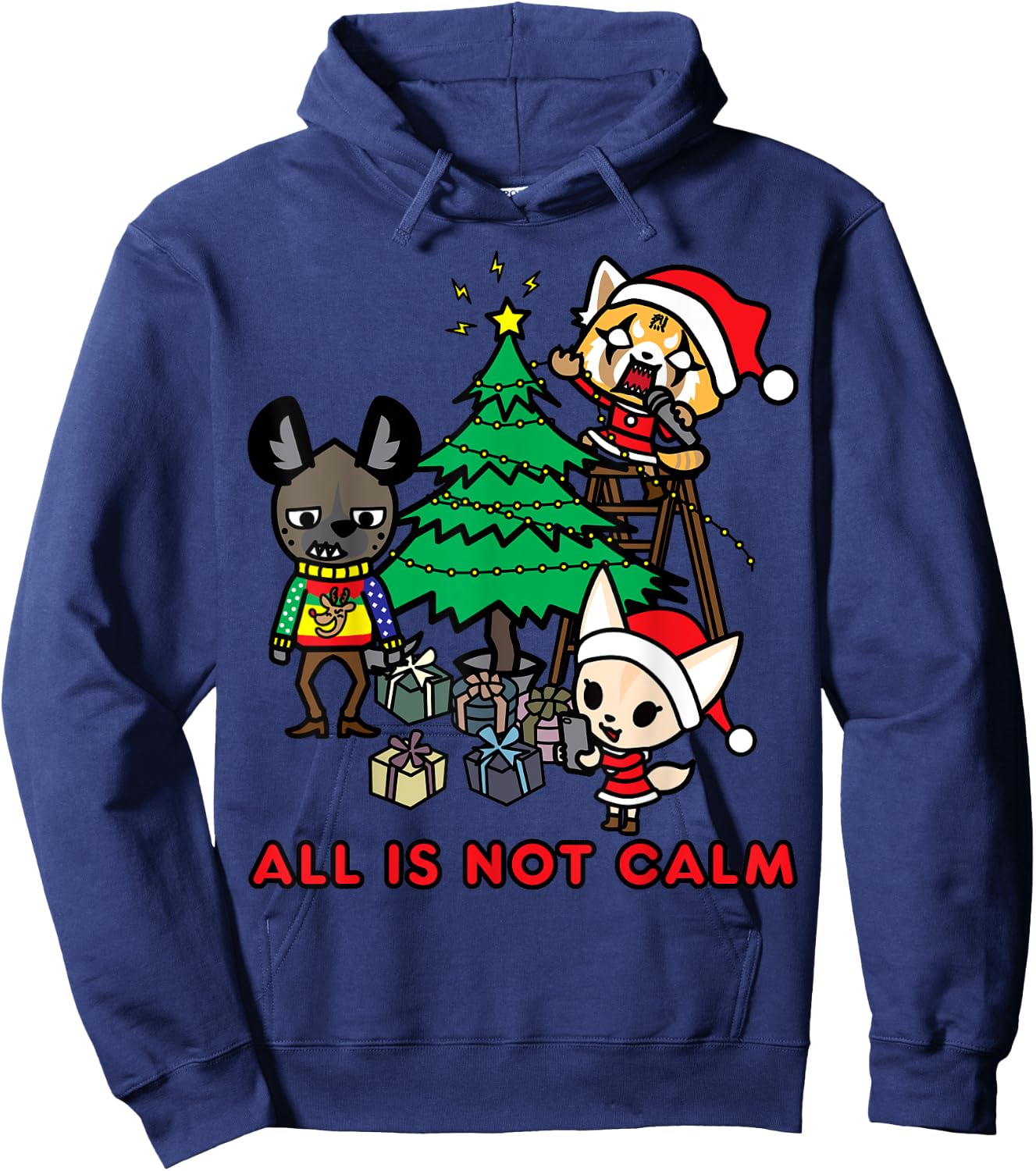 Aggretsuko All is Not Calm Christmas Hoodie - Hoodie | Navy