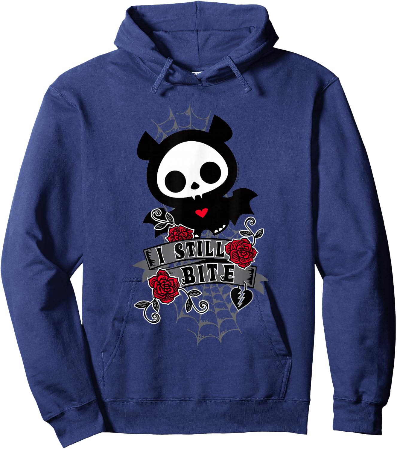 Skelanimals Diego Bat Cute I Still Bite Floral Rose Portrait Hoodie - Hoodie | Navy